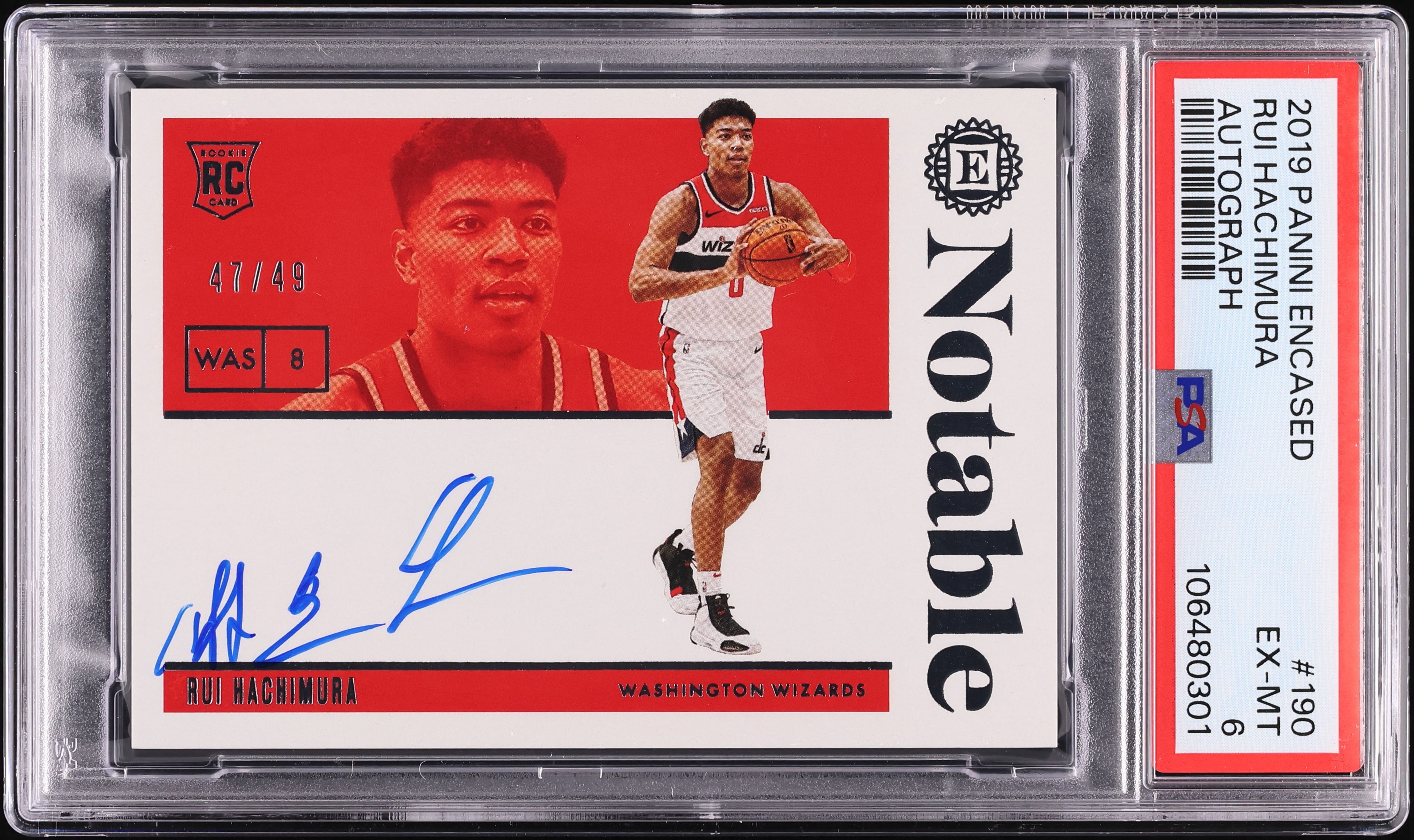 2019 Panini Encased Rui Hachimura ROOKIE AUTO /49 #190 PSA 6 EXMT