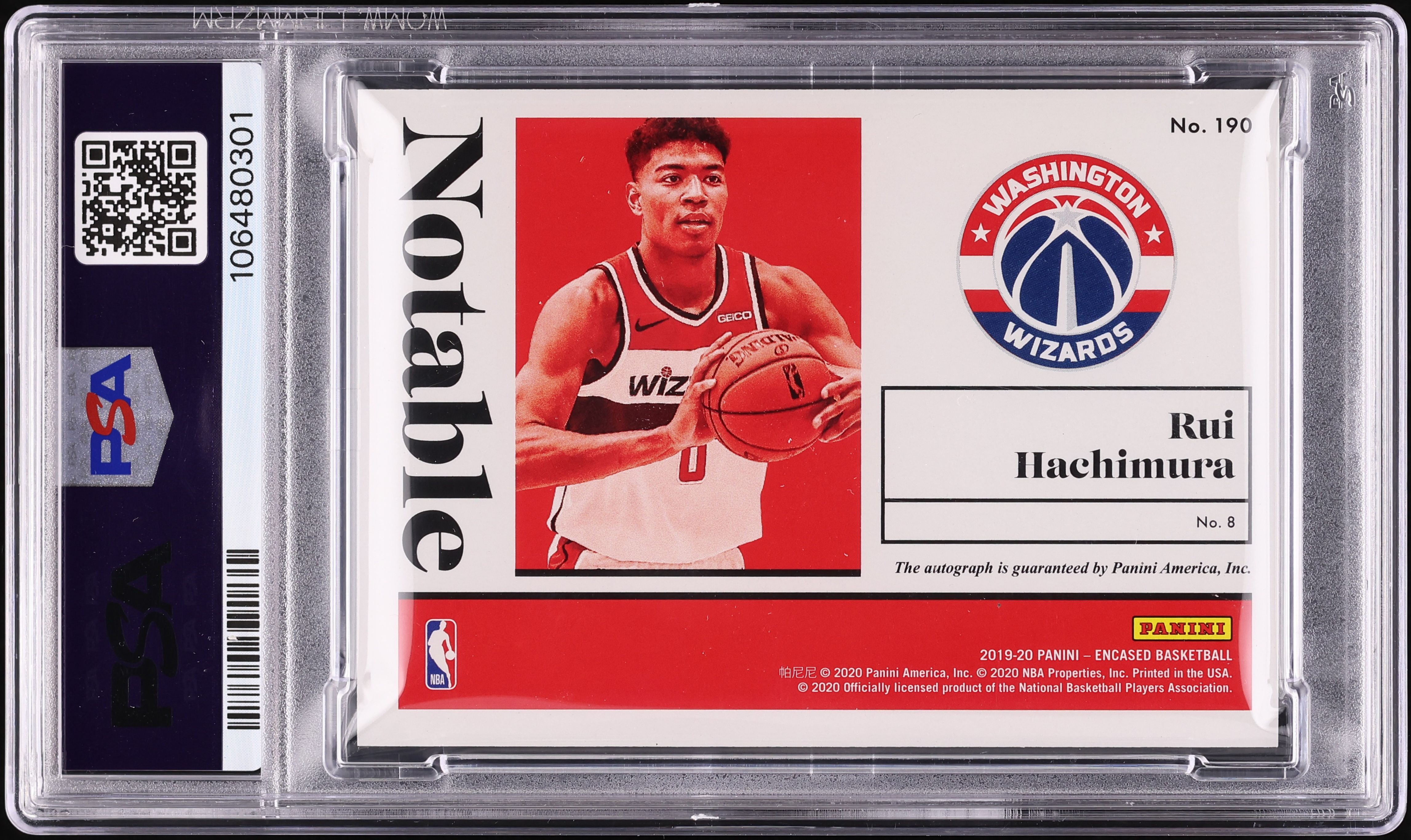 2019 Panini Encased Rui Hachimura ROOKIE AUTO /49 #190 PSA 6 EXMT