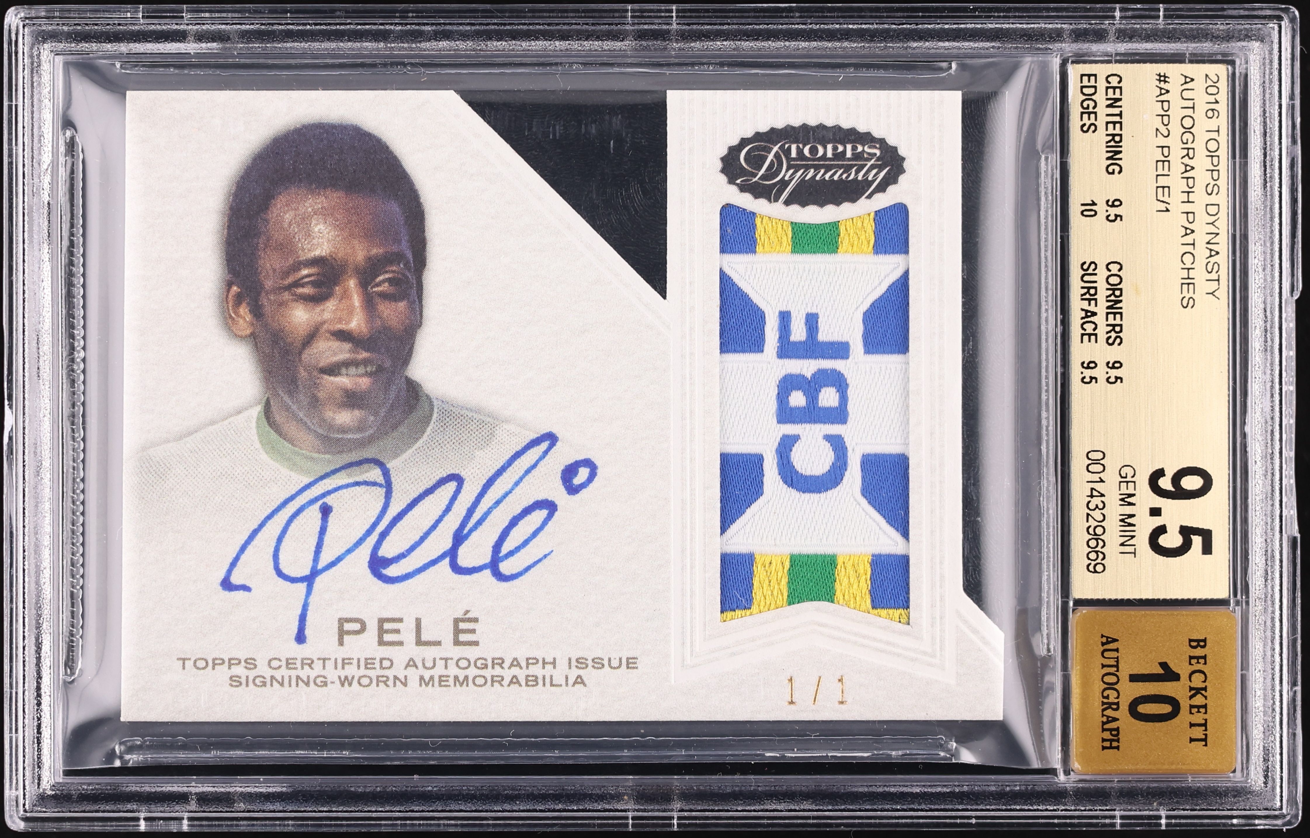 2016 Topps Dynasty Pele PATCH AUTO 1/1 #AP-P2 BGS 9.5 GEM MINT on