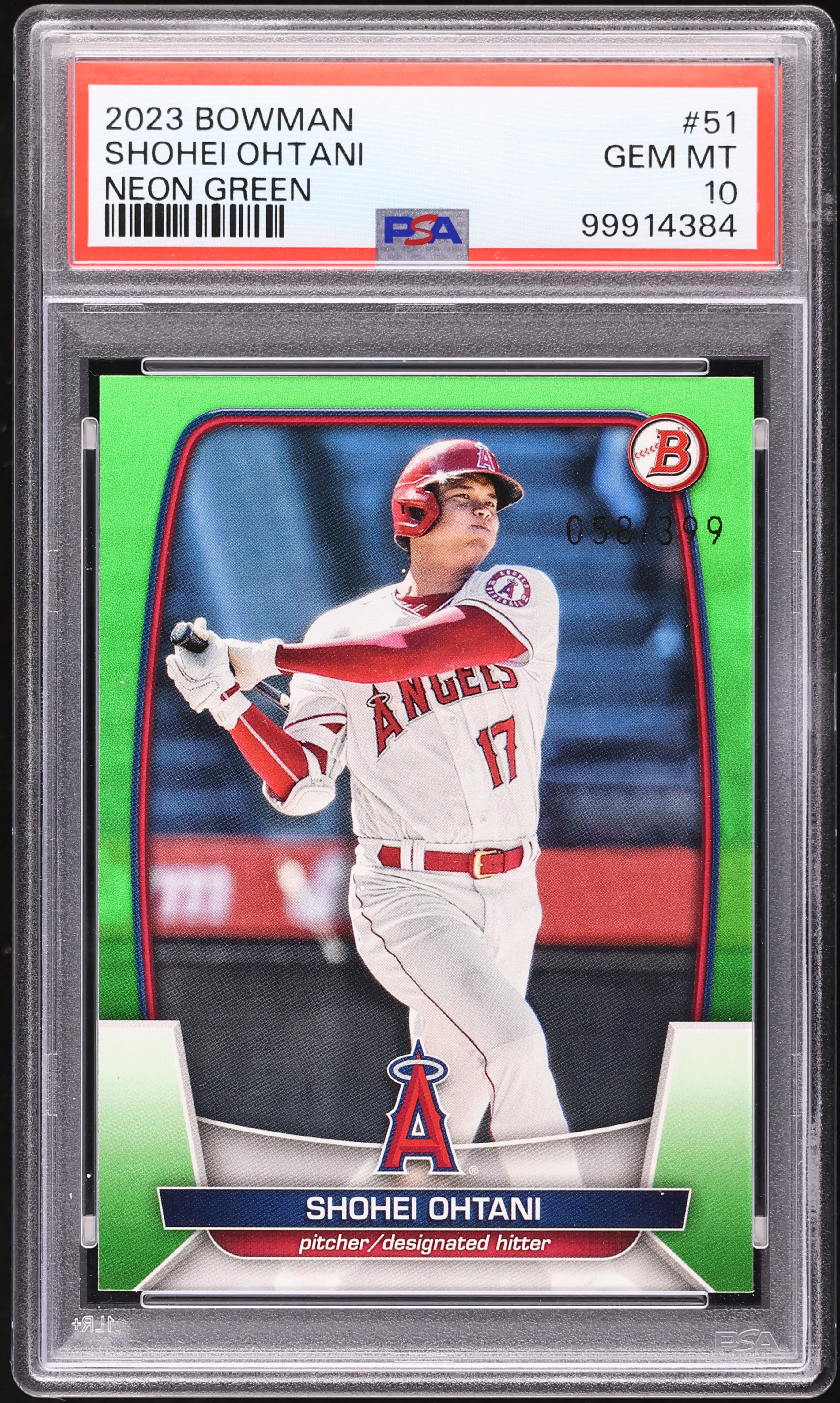 2023 Bowman Neon Green Shohei Ohtani /399 #51 PSA 10 GEM MINT on