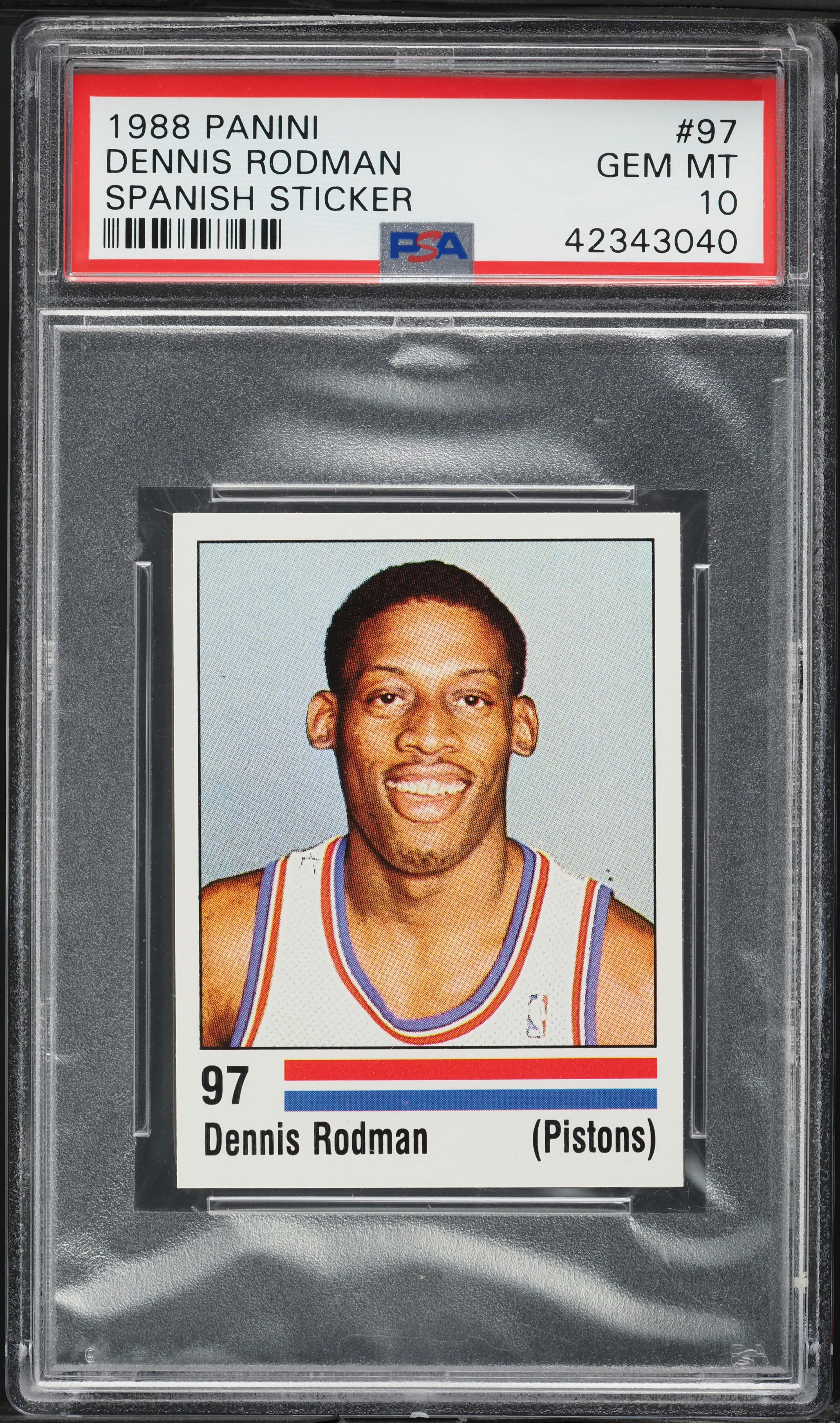 1988 Panini Spanish Sticker Dennis Rodman ROOKIE #97 PSA 10 GEM 