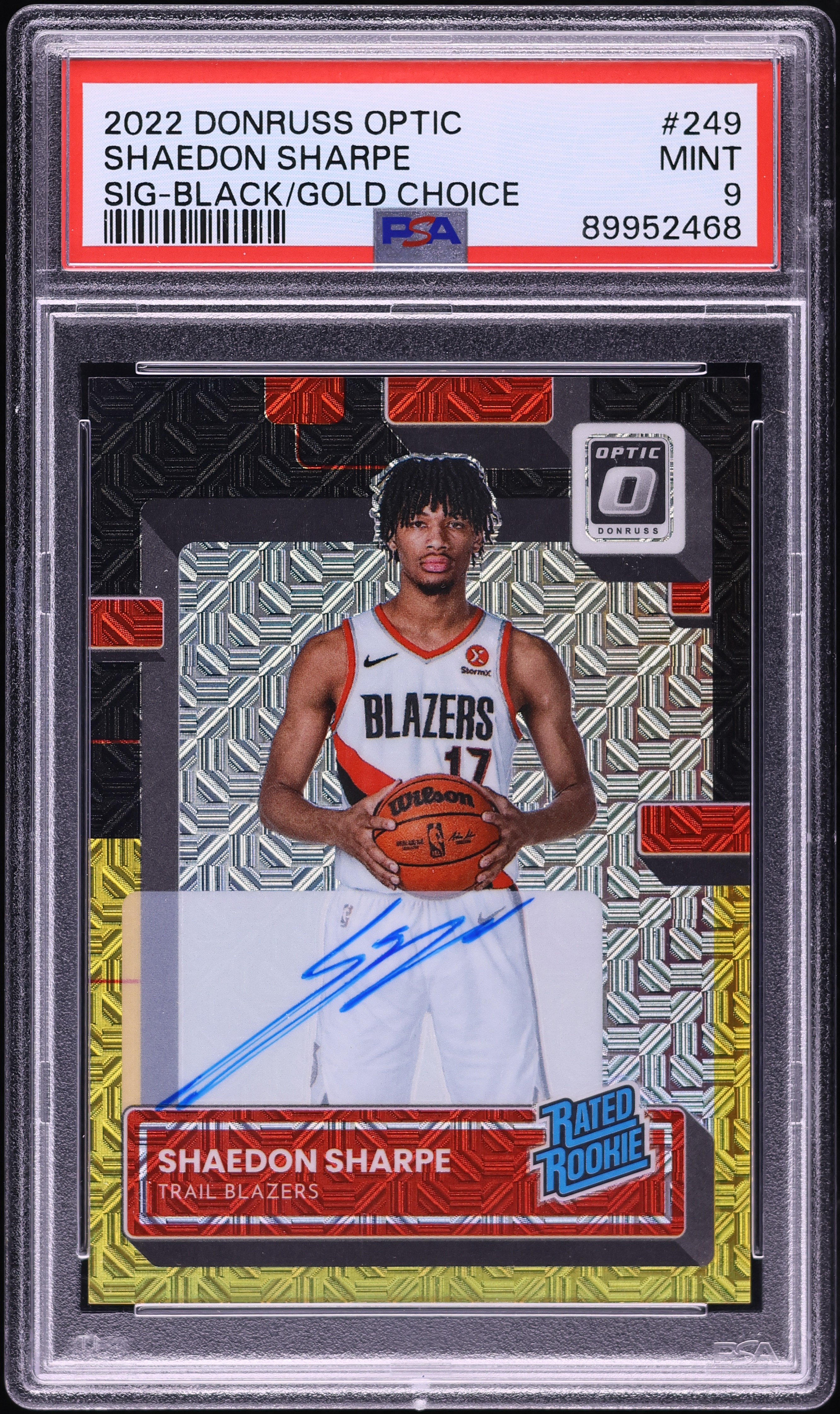 2022 Donruss Optic Black Gold Choice Shaedon Sharpe ROOKIE AUTO 8 