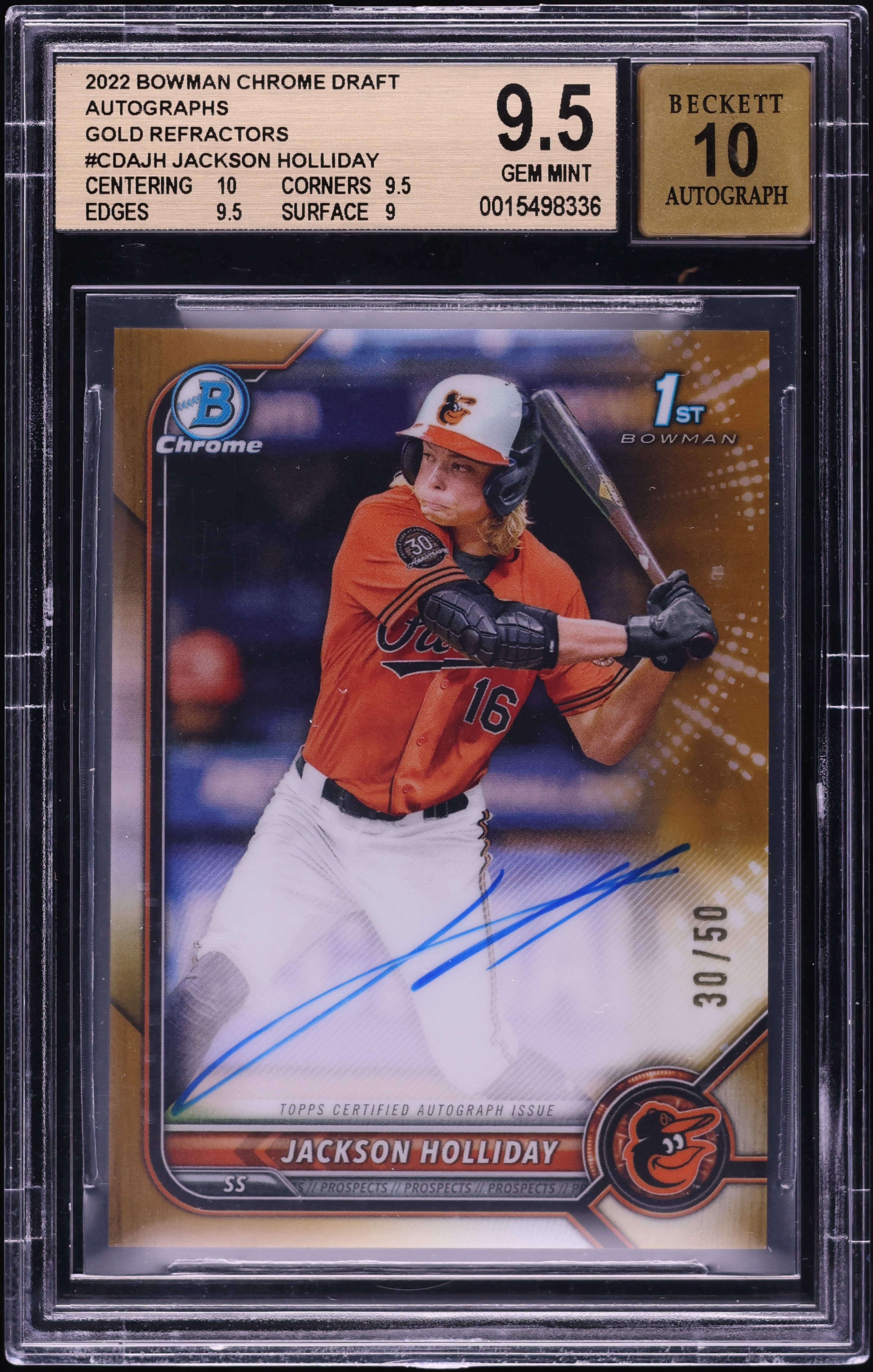 2024 Bowman Chrome Draft Jackson Holliday 1st Auto — BGS 9.5