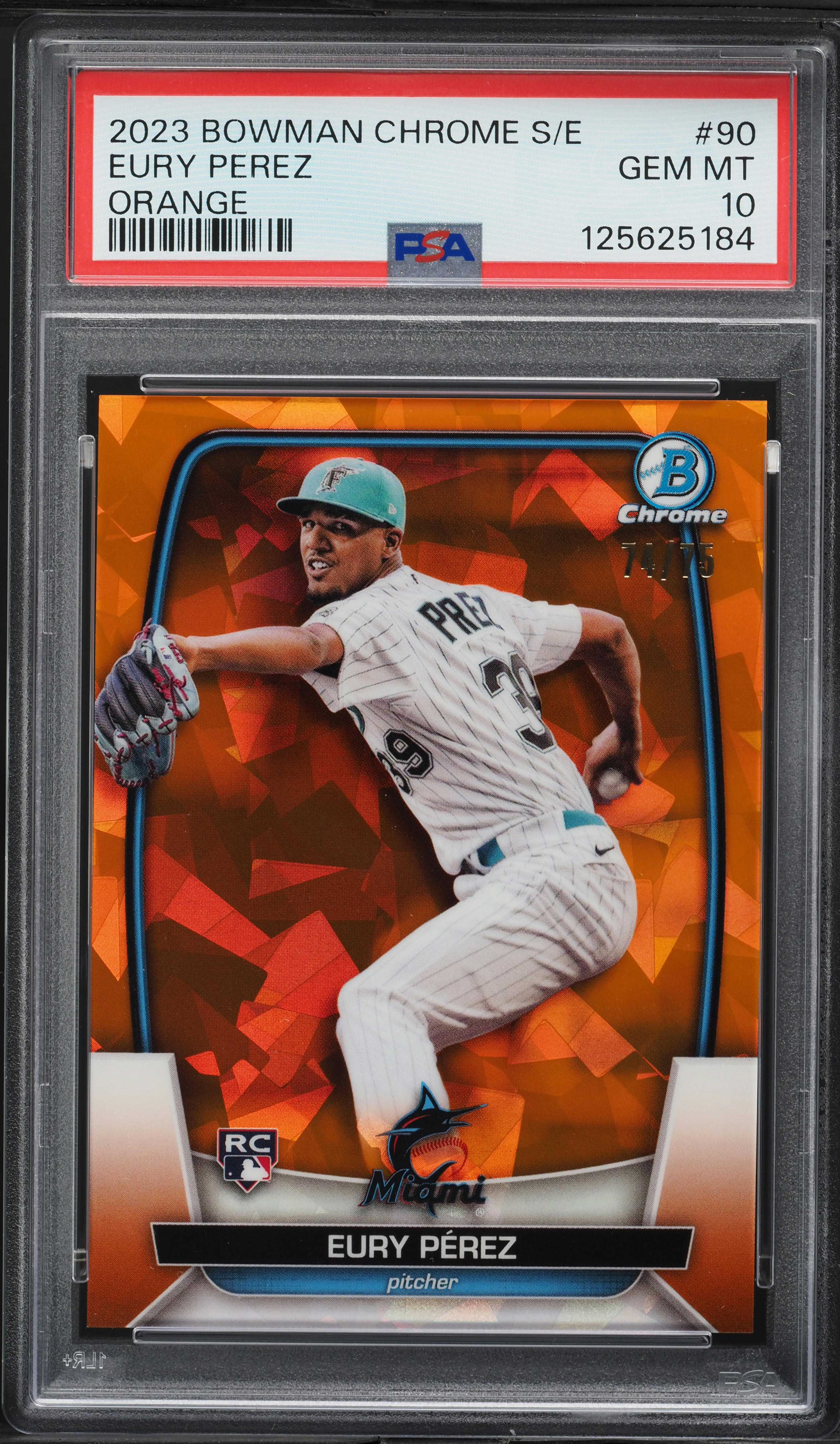 2023 Bowman Chrome Sapphire Orange Eury Perez ROOKIE /75 #90 PSA