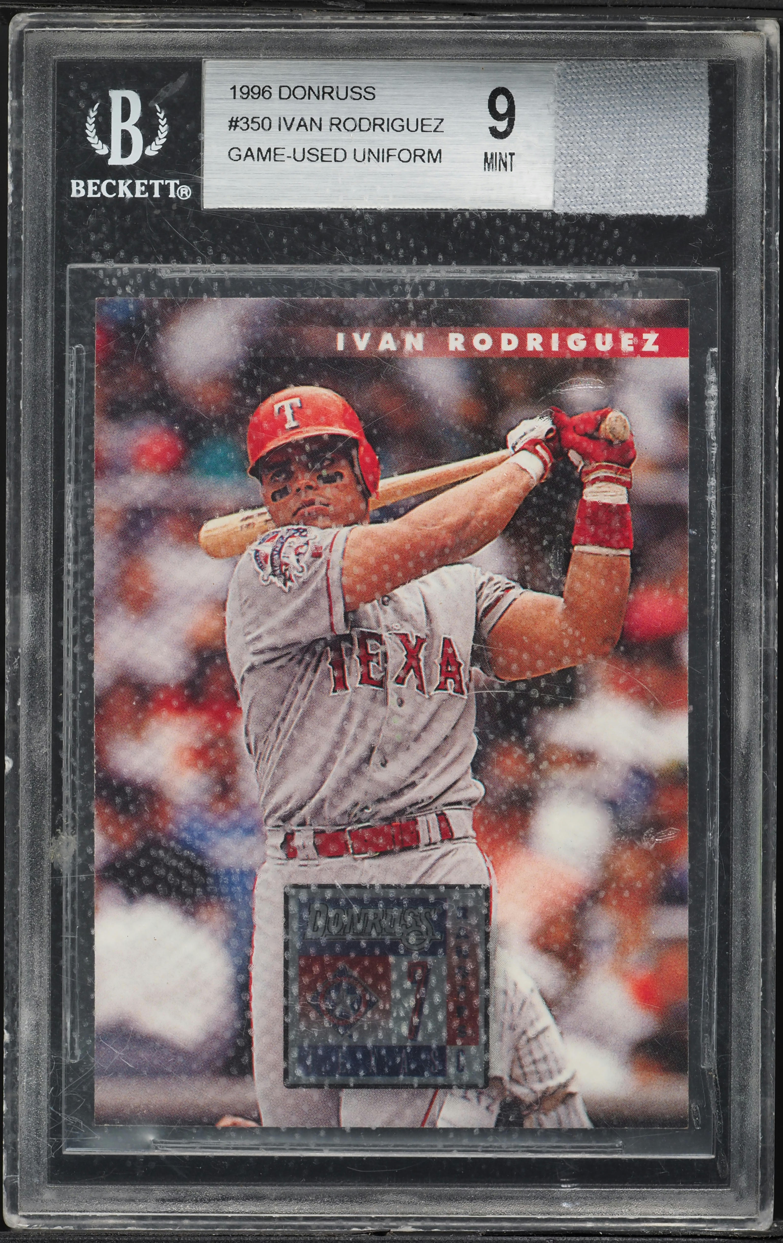 1996 Donruss Game Used Uniform Ivan Rodriguez PATCH #350 BGS 9