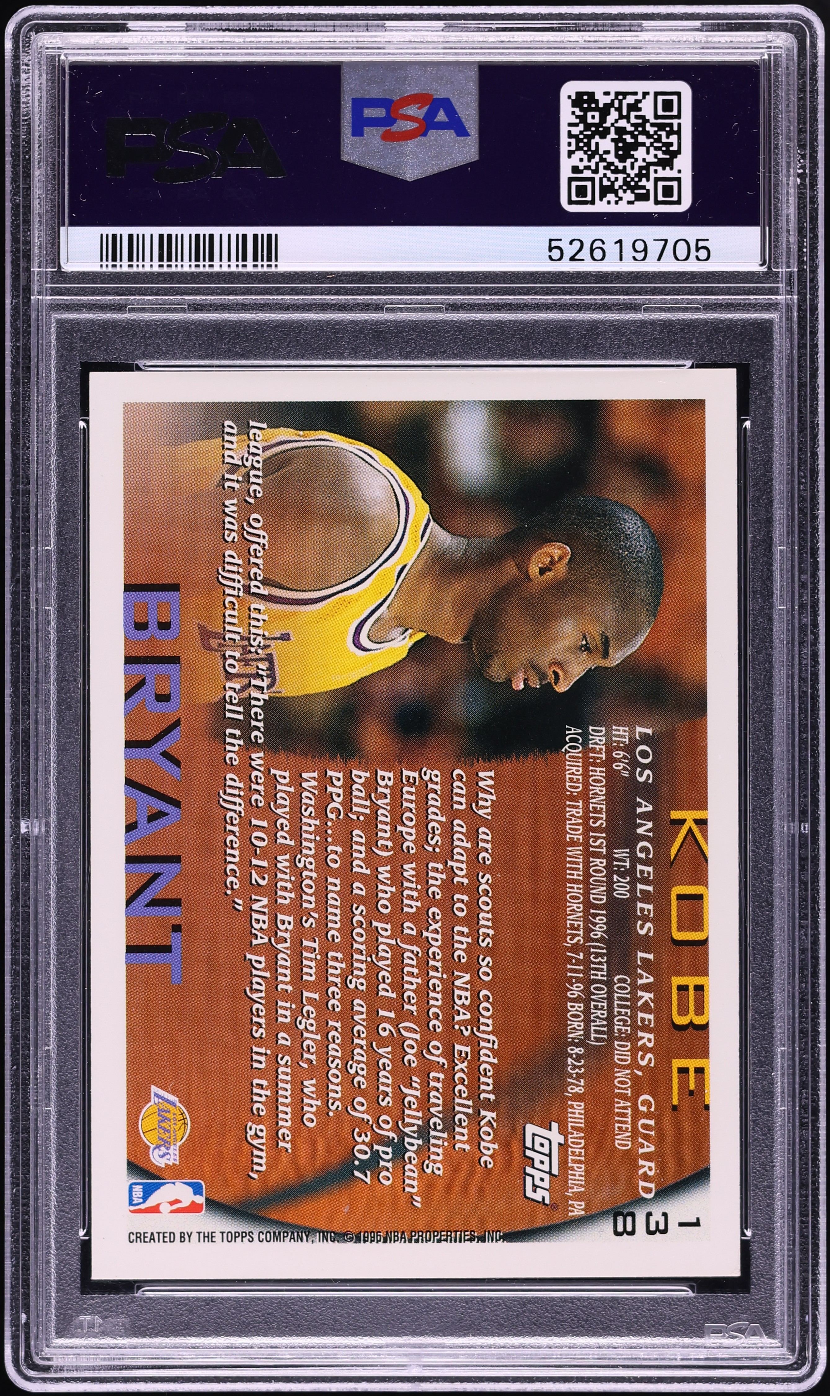 1996 Topps Basketball Kobe Bryant #138 PSA 8 NM-MT on Fanatics Collect