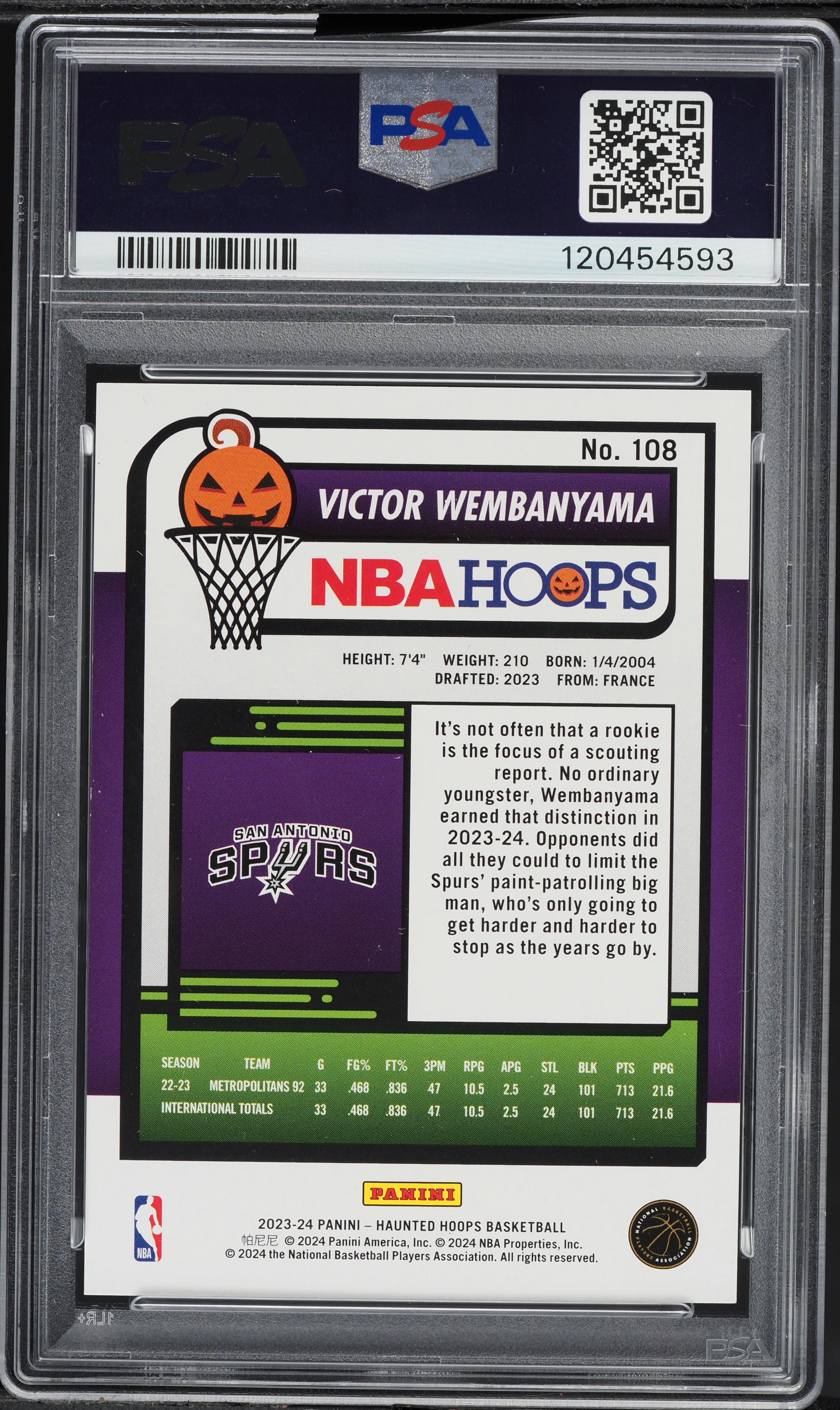 2023 Haunted Hoops Orange Victor Wembanyama ROOKIE #108 PSA 9 MINT