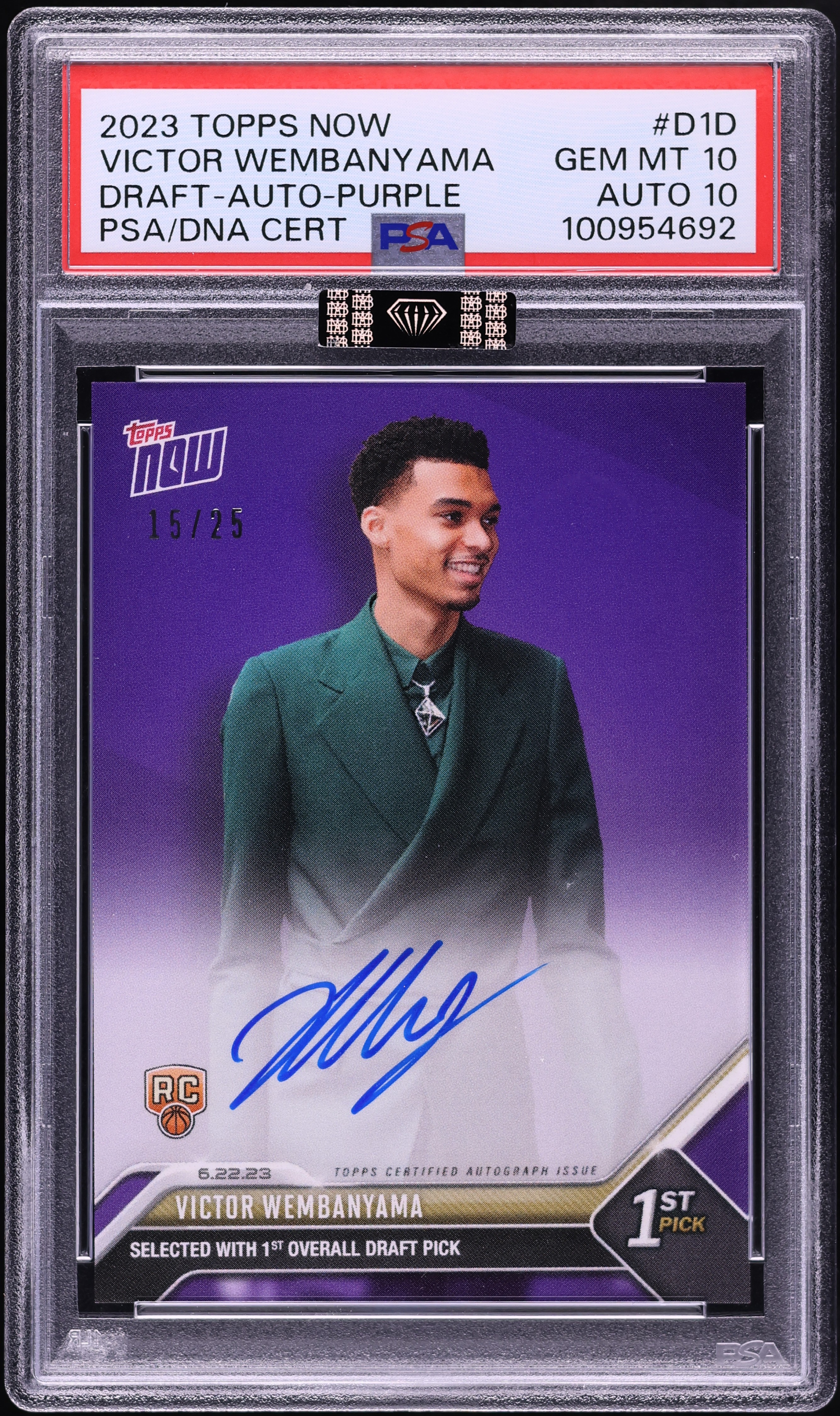 2023 Topps Now Draft Purple Victor Wembanyama ROOKIE AUTO DNA 10