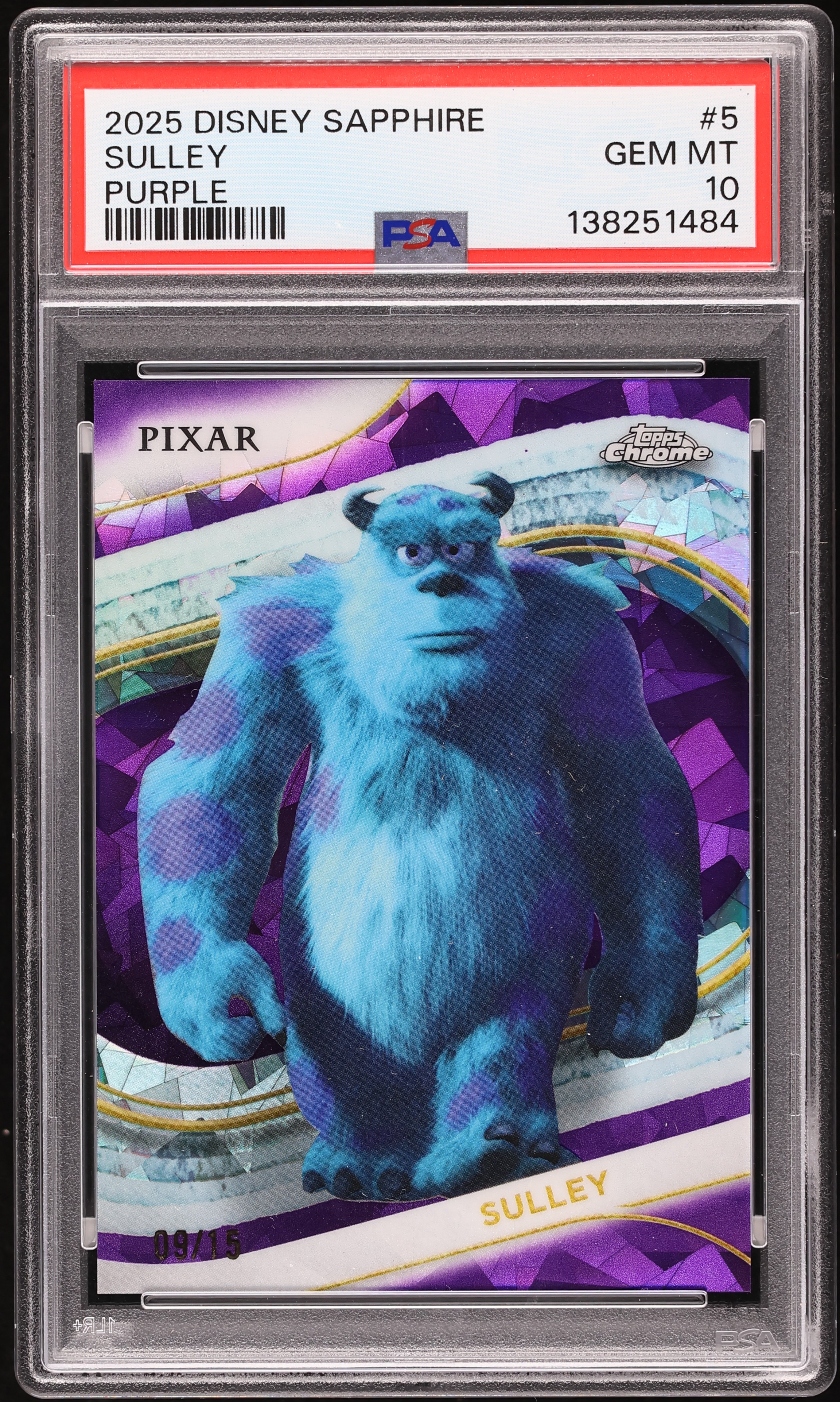 2025 Topps Chrome Disney Sapphire Edition Purple Sulley /15 #5 PSA