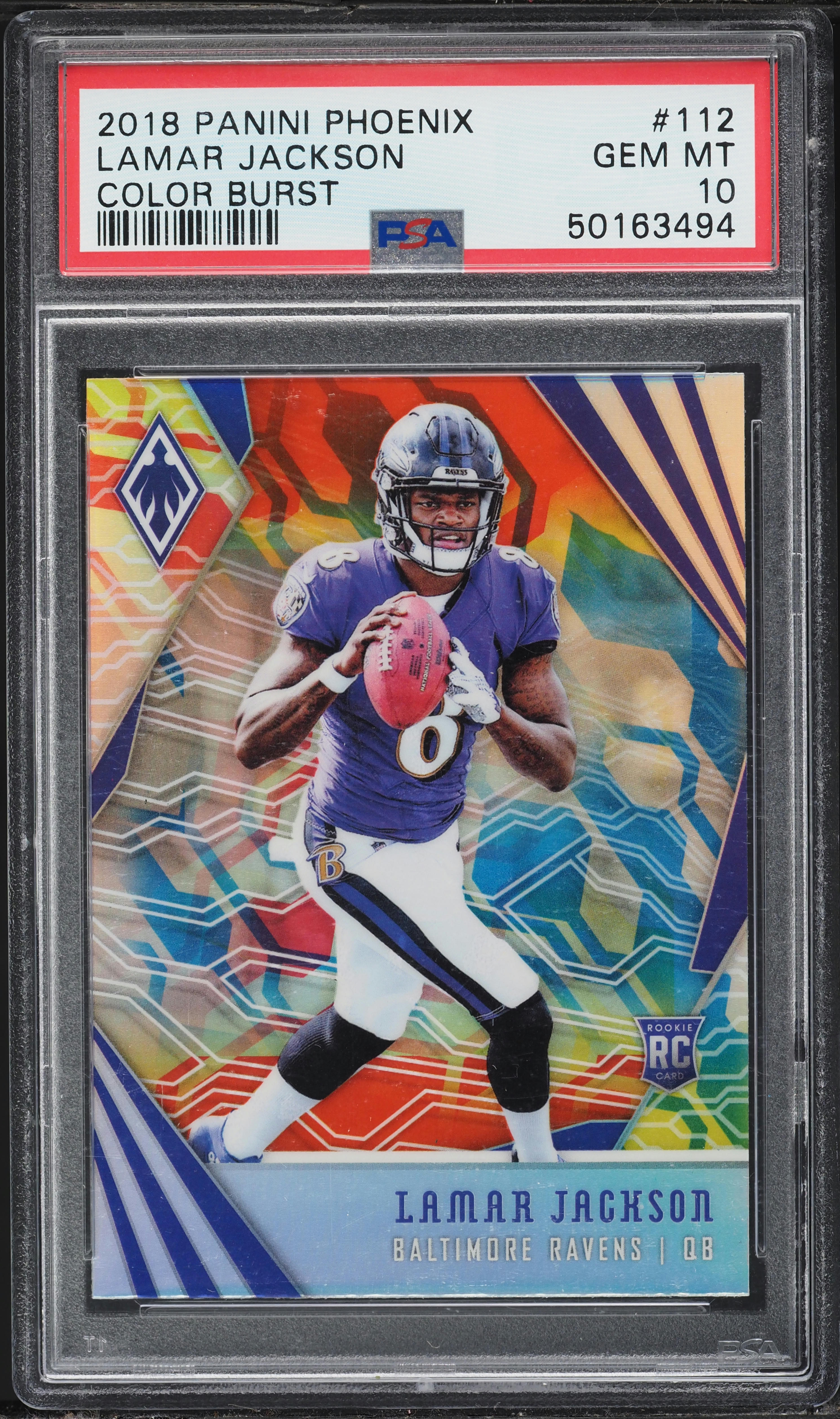 2018 Panini Phoenix Color Burst Lamar Jackson ROOKIE #112 PSA 10
