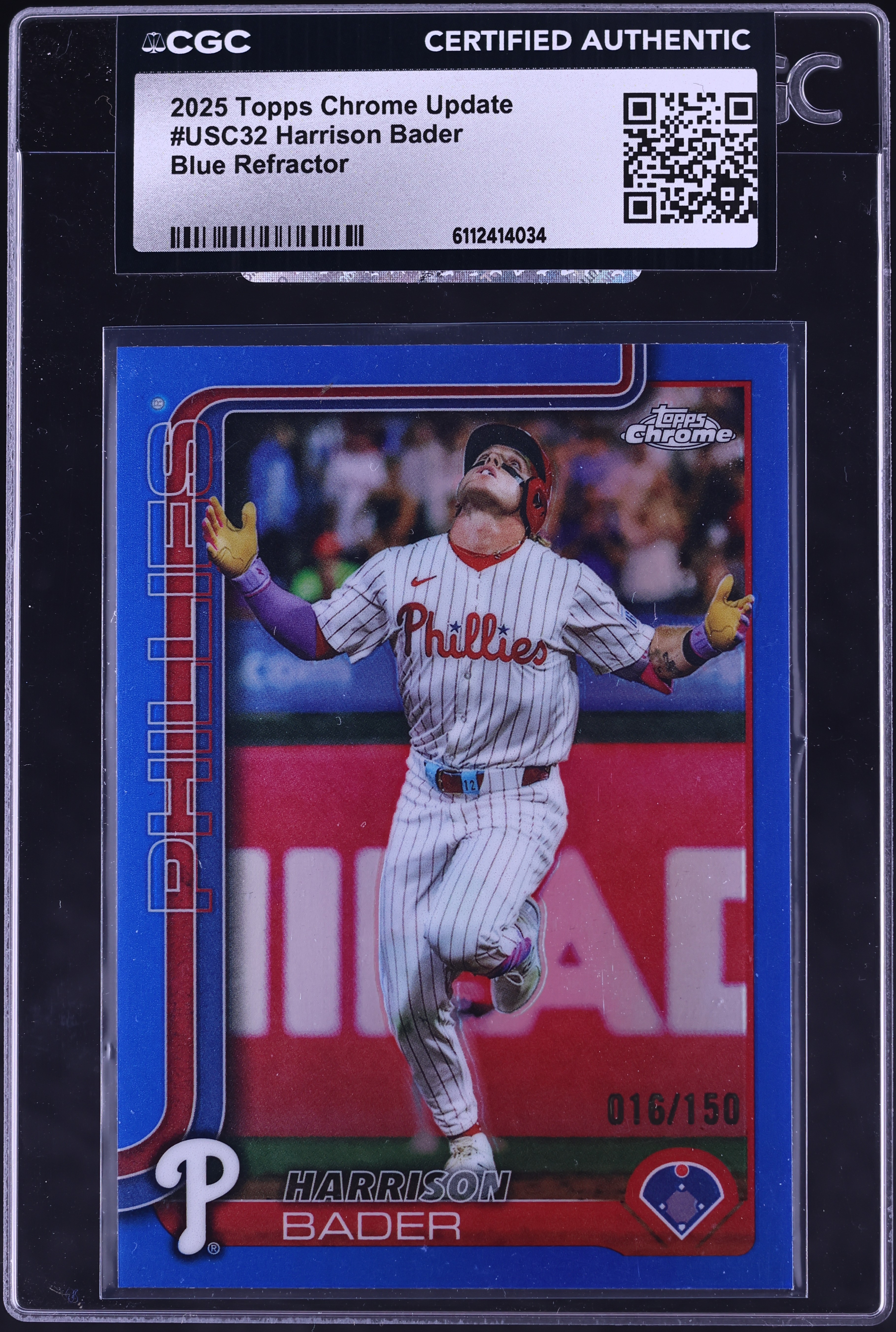 2025 Topps Chrome Update Blue Refractor Harrison Bader /150 #USC32 
