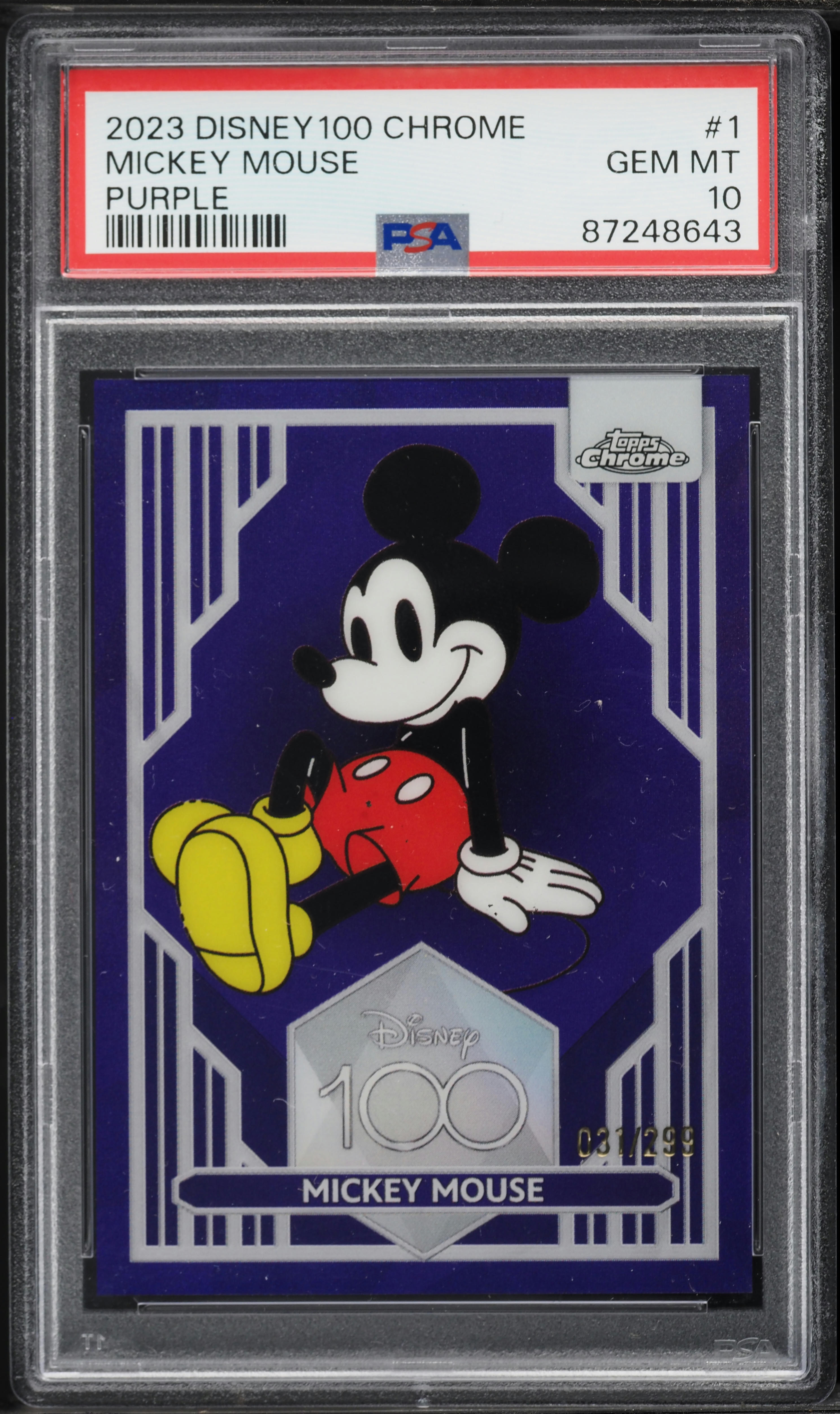 2023 Topps Chrome Disney 100 Purple Refractor Mickey Mouse /299 #1