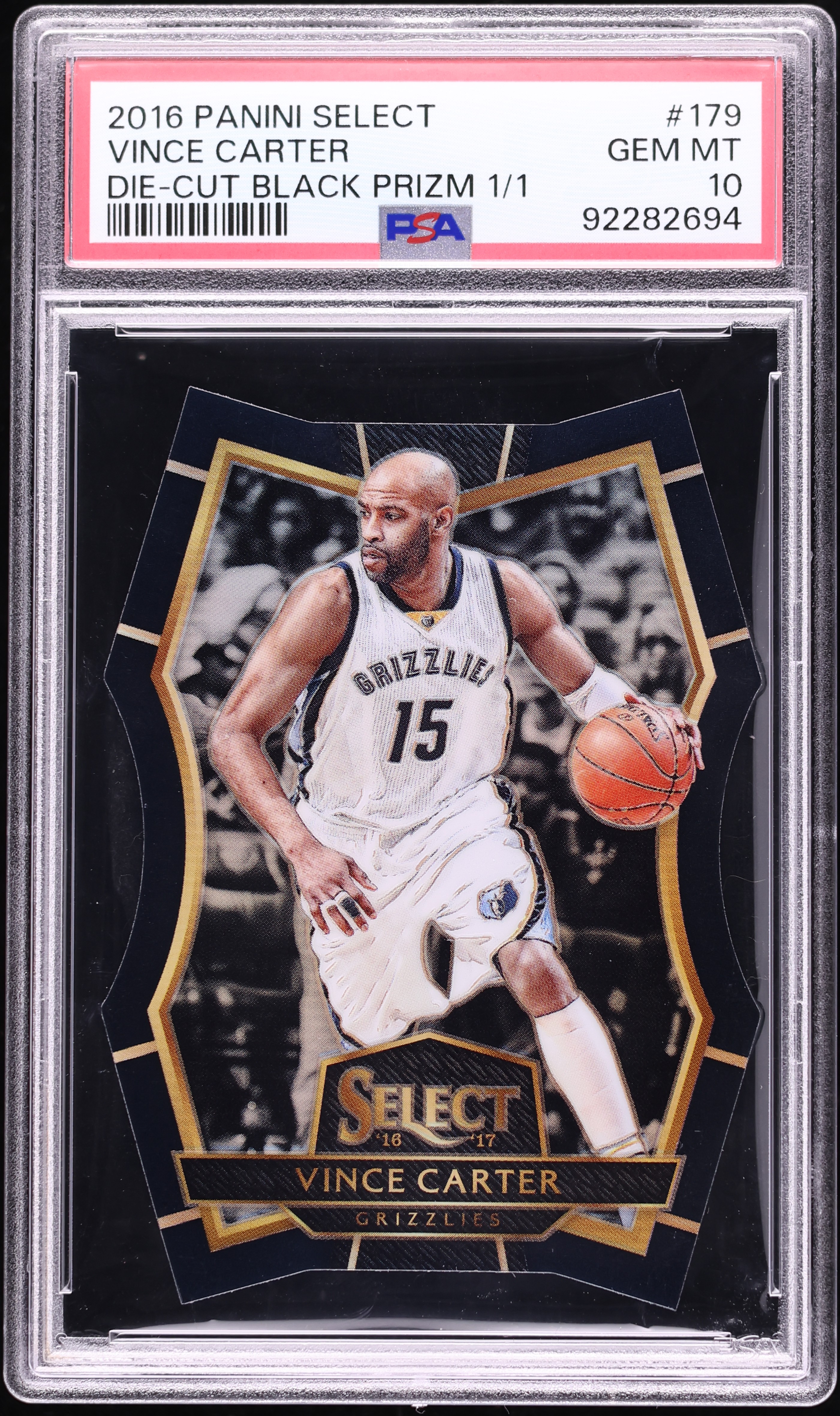 2016 Select Black Prizm Die-Cut Vince Carter 1/1 #179 PSA 10 GEM