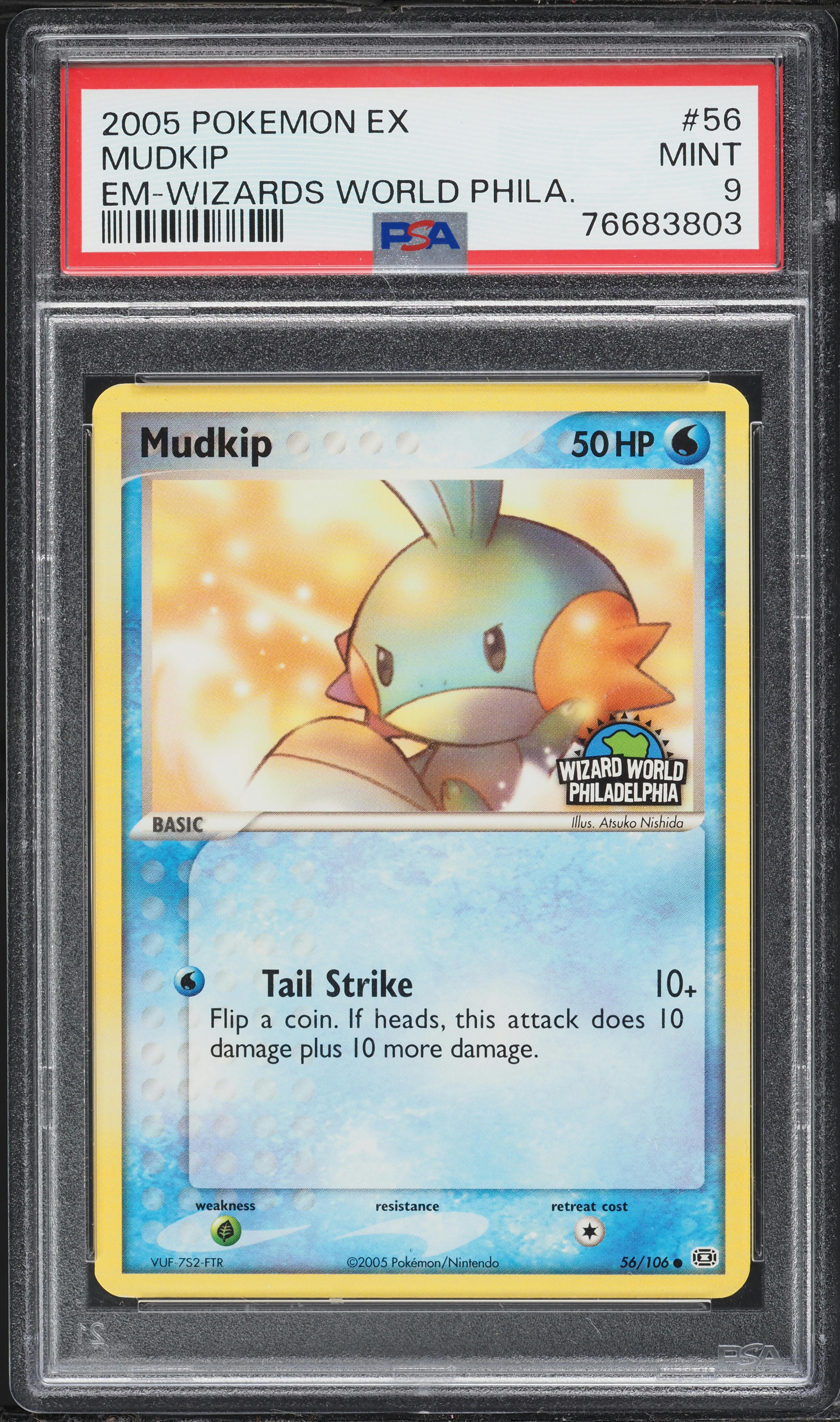 2005 Pokemon Ex Emerald Em-Wizard World Phila. Mudkip #56 PSA 9