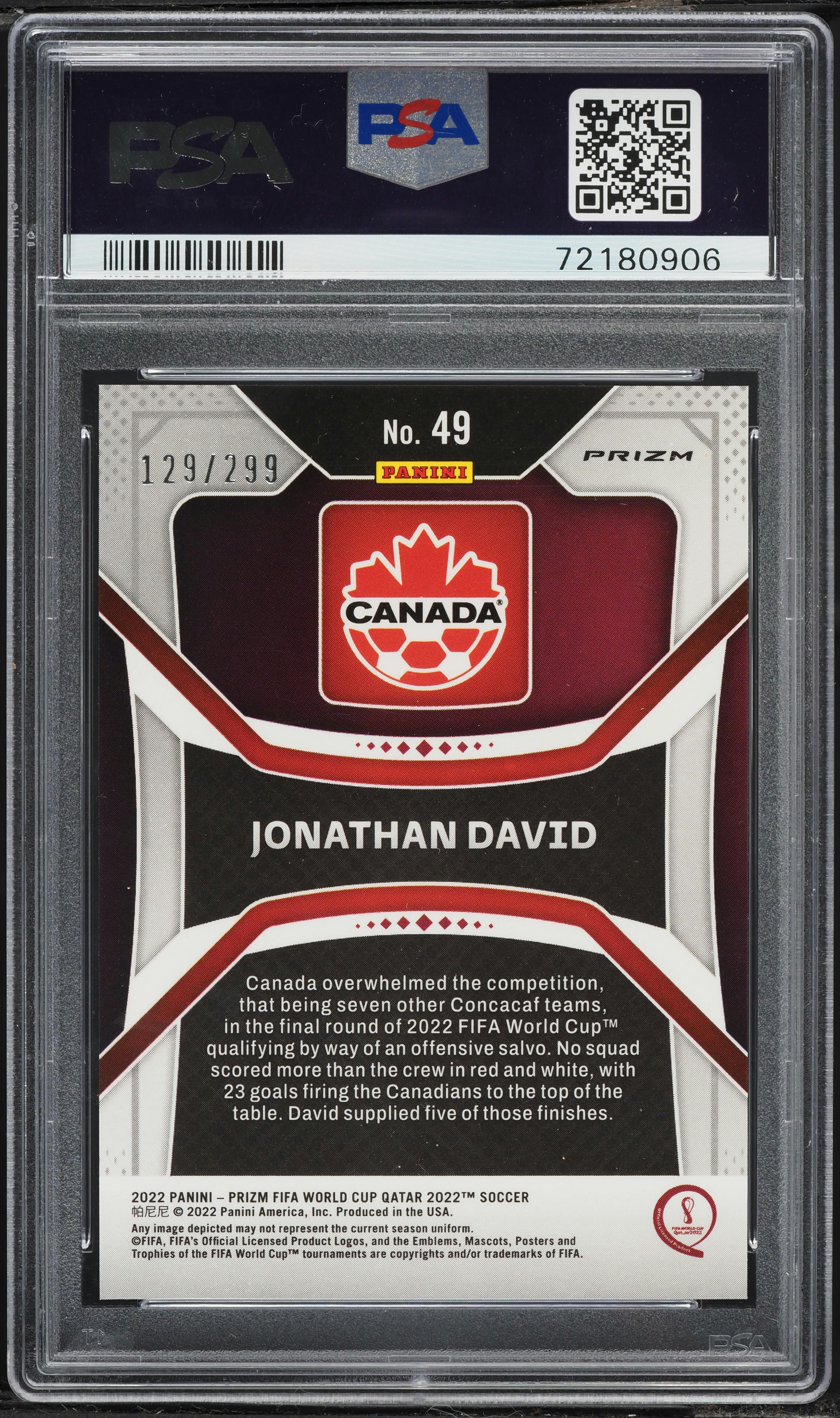 2022 Panini Prizm World Cup Qatar Blue Jonathan David ROOKIE /299