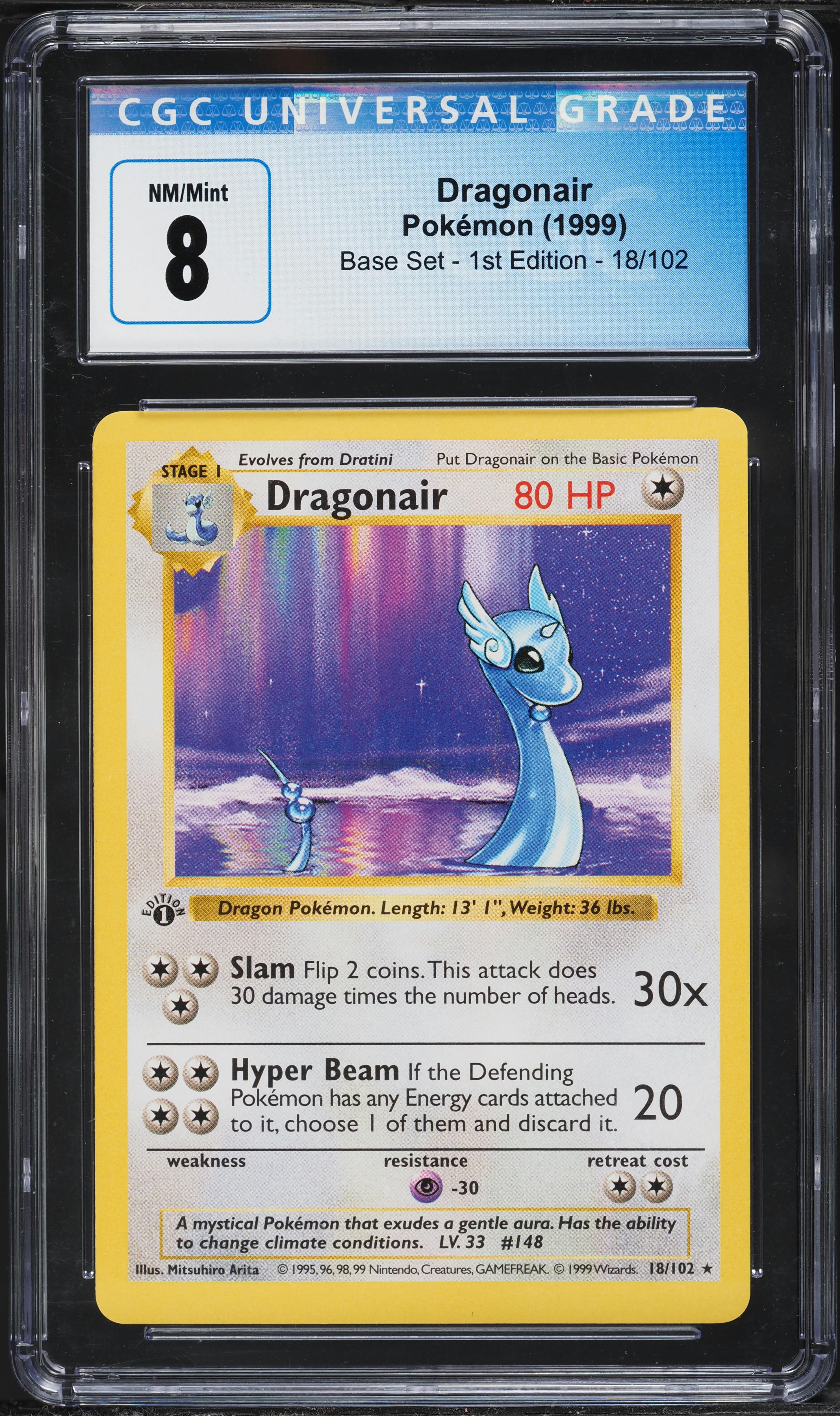 1999 Pokemon Base Set Shadowless 1st Edition Dragonair #18 CGC 8