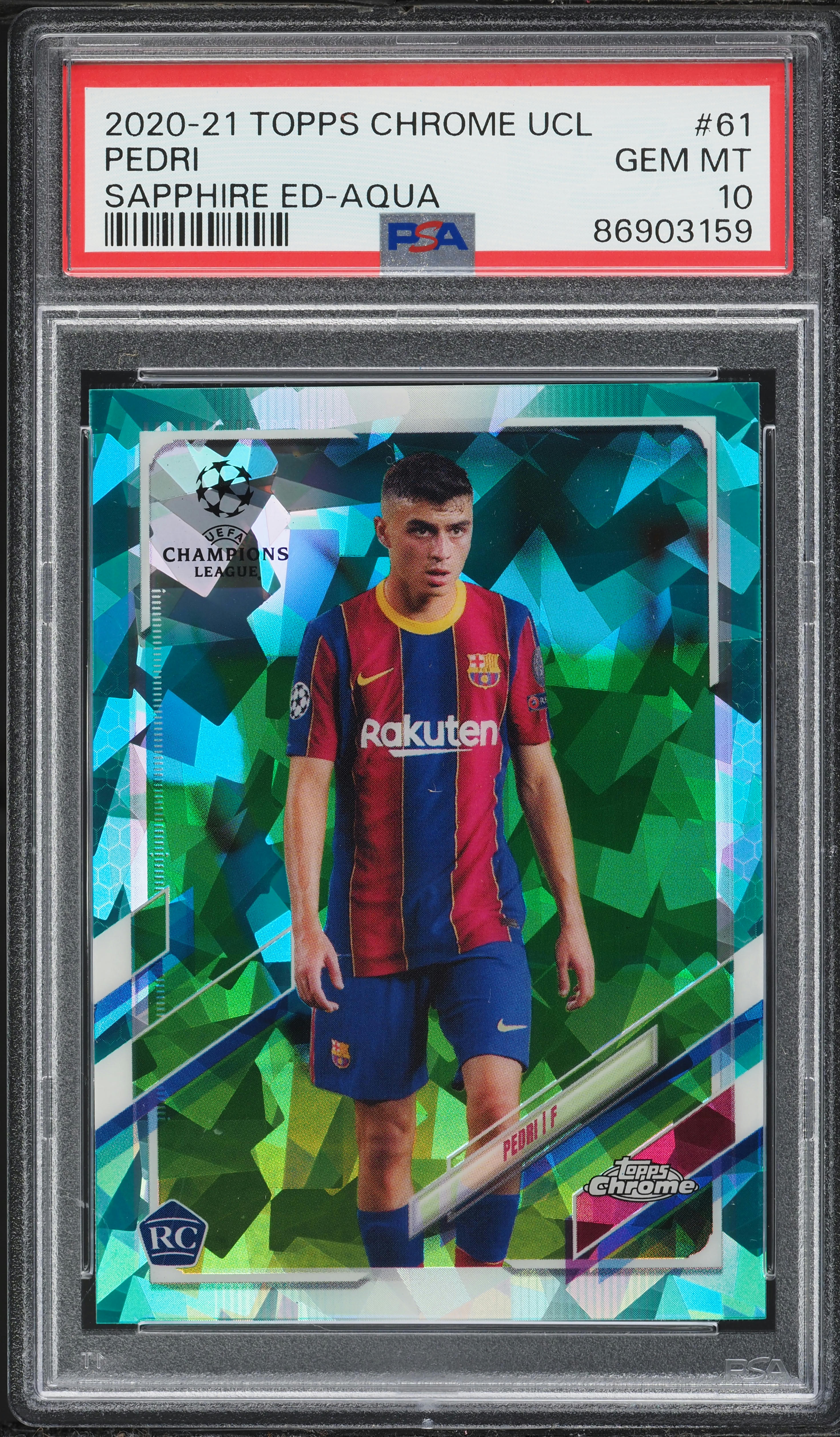 2020 Topps Chrome UEFA Champions League Sapphire Aqua Pedri ROOKIE