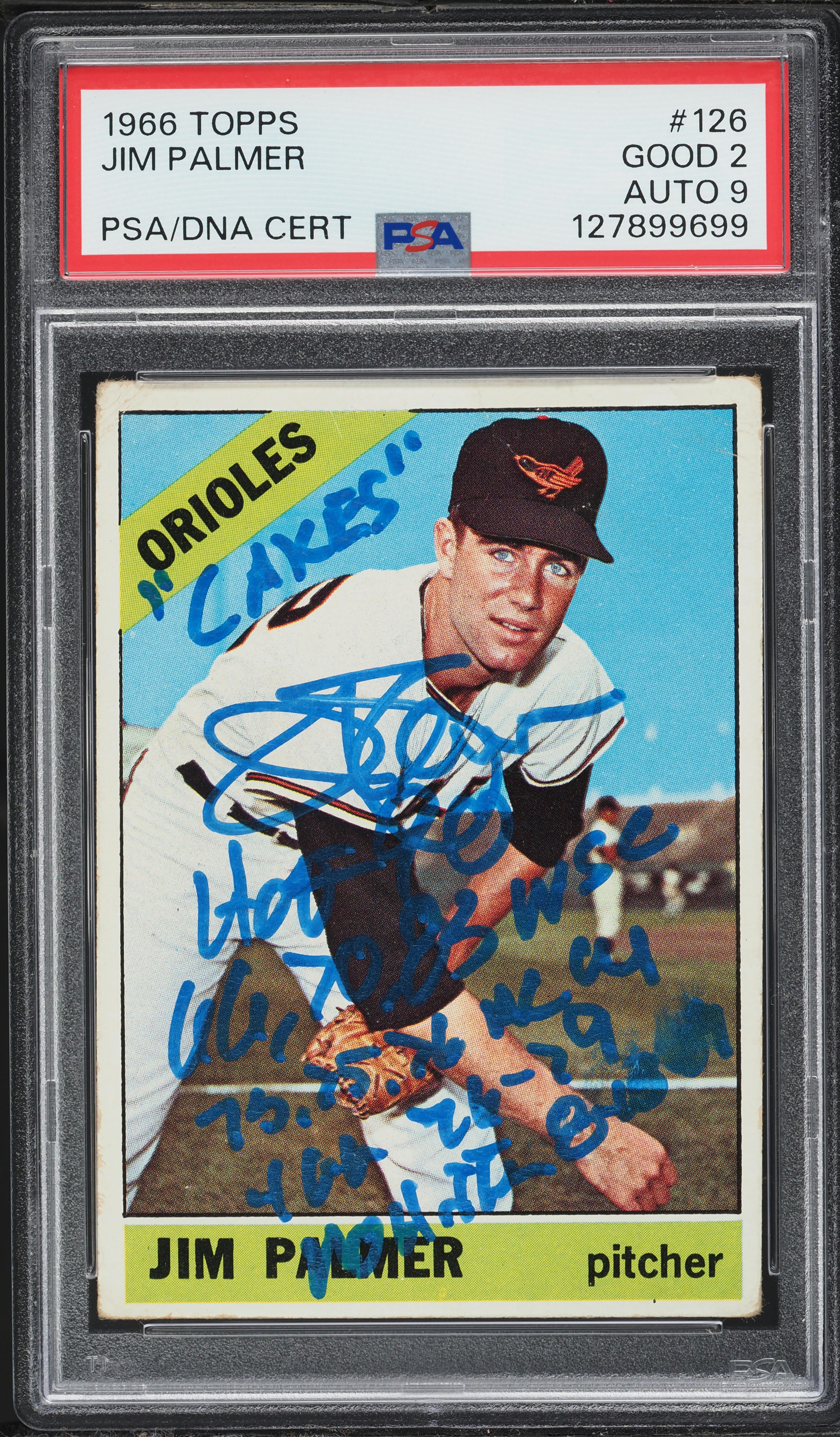 1966 Topps Jim Palmer ROOKIE AUTO DNA 9 #126 PSA 2 GD on Fanatics 