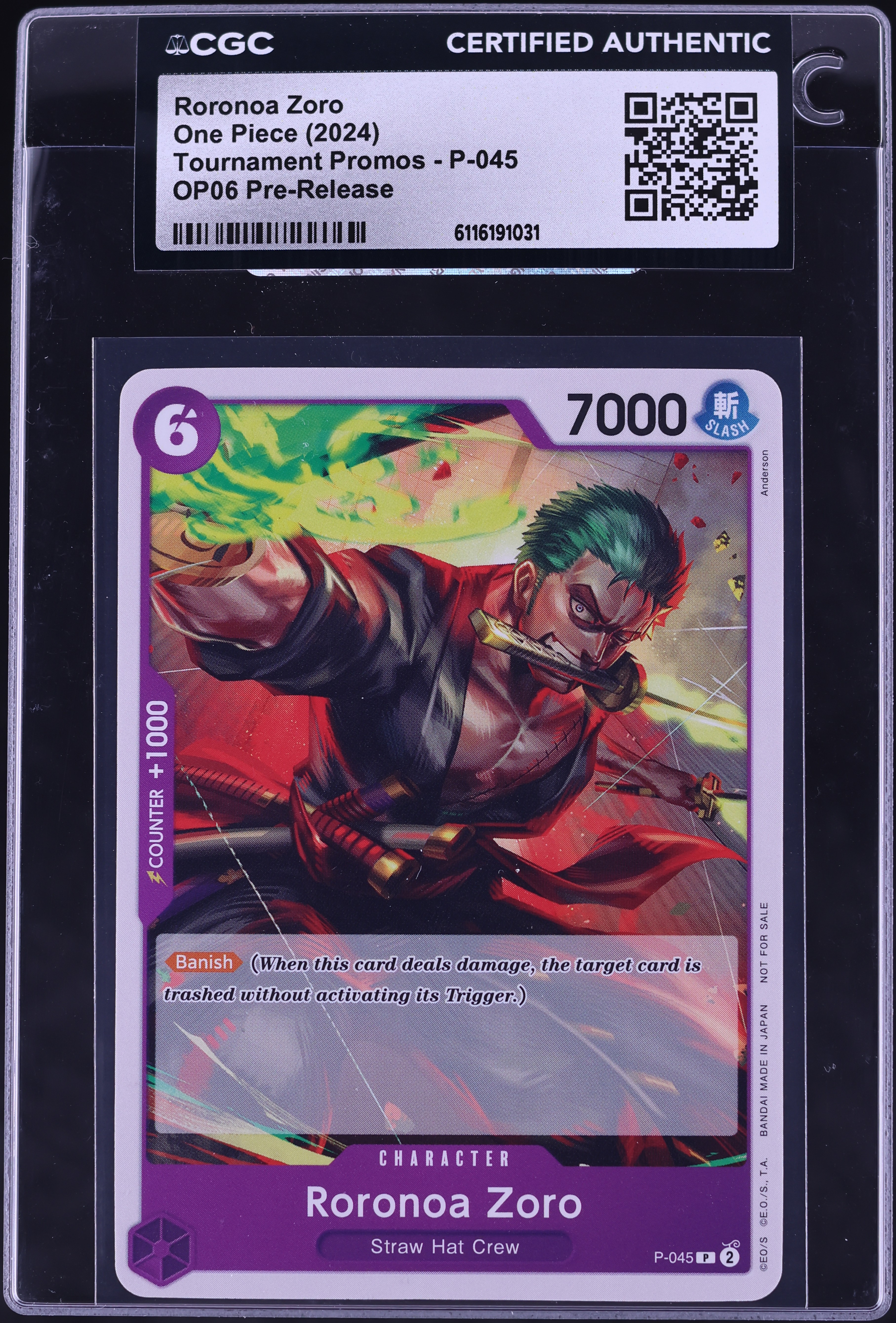 2024 One Piece Tournament Promo Pre-Release Roronoa Zoro #P-045