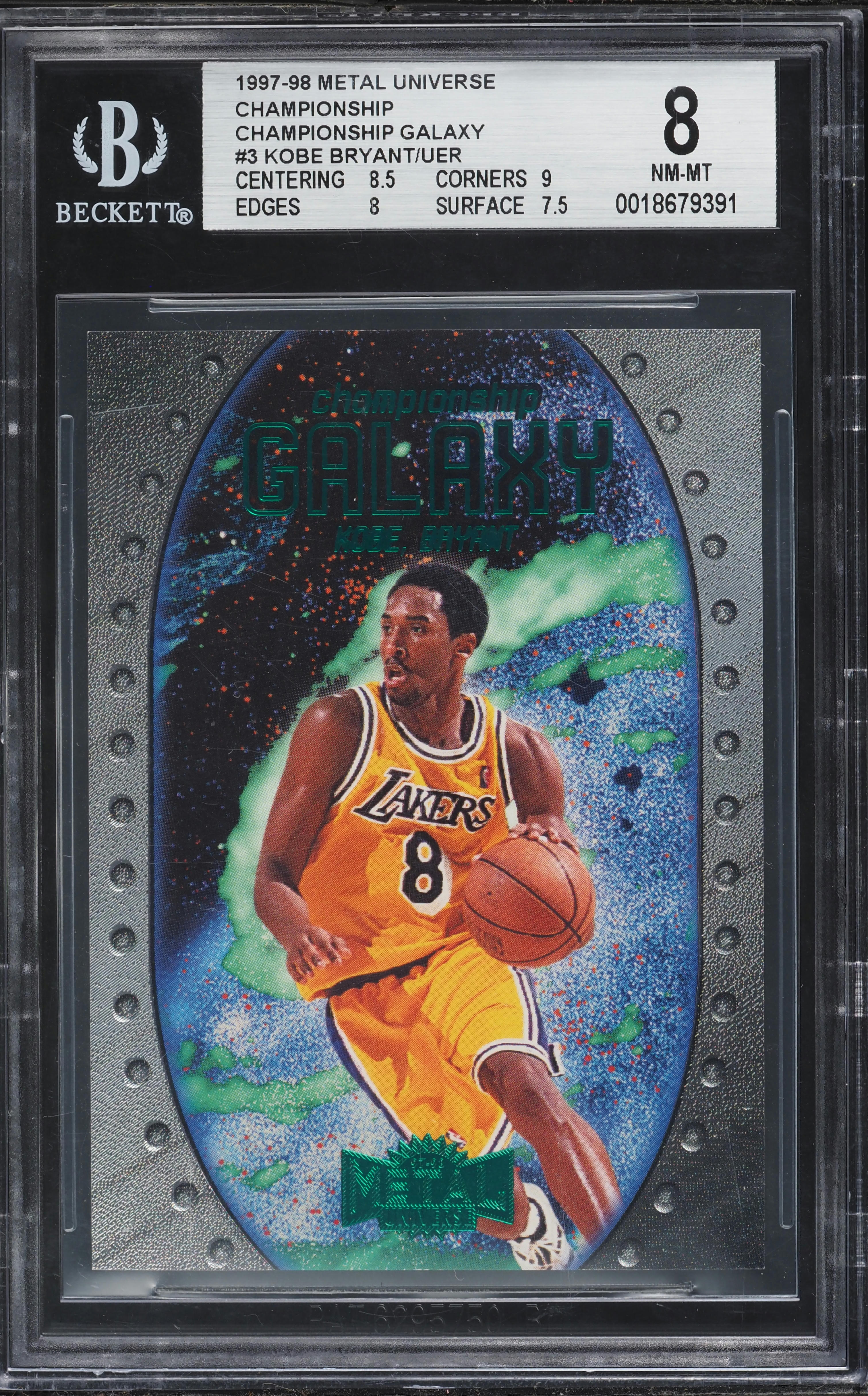 1997 Metal Universe Championship Galaxy Kobe Bryant #3 BGS 8 NM-MT 1997 Metal Universe Championship Galaxy Kobe Bryant #3 BGS 8 NM-MT