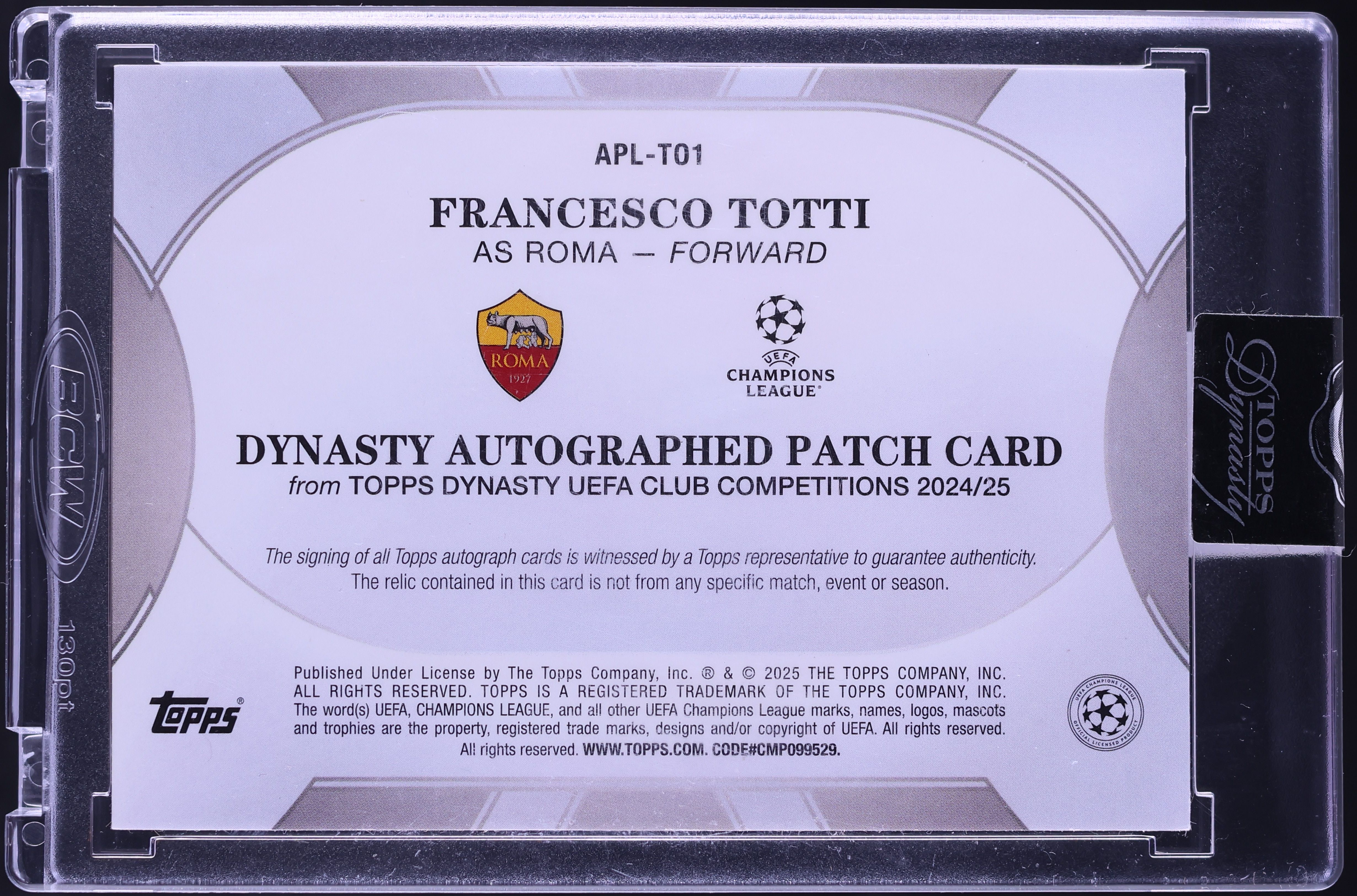 2024 Topps Dynasty UEFA Club Competitions Francesco Totti PATCH 