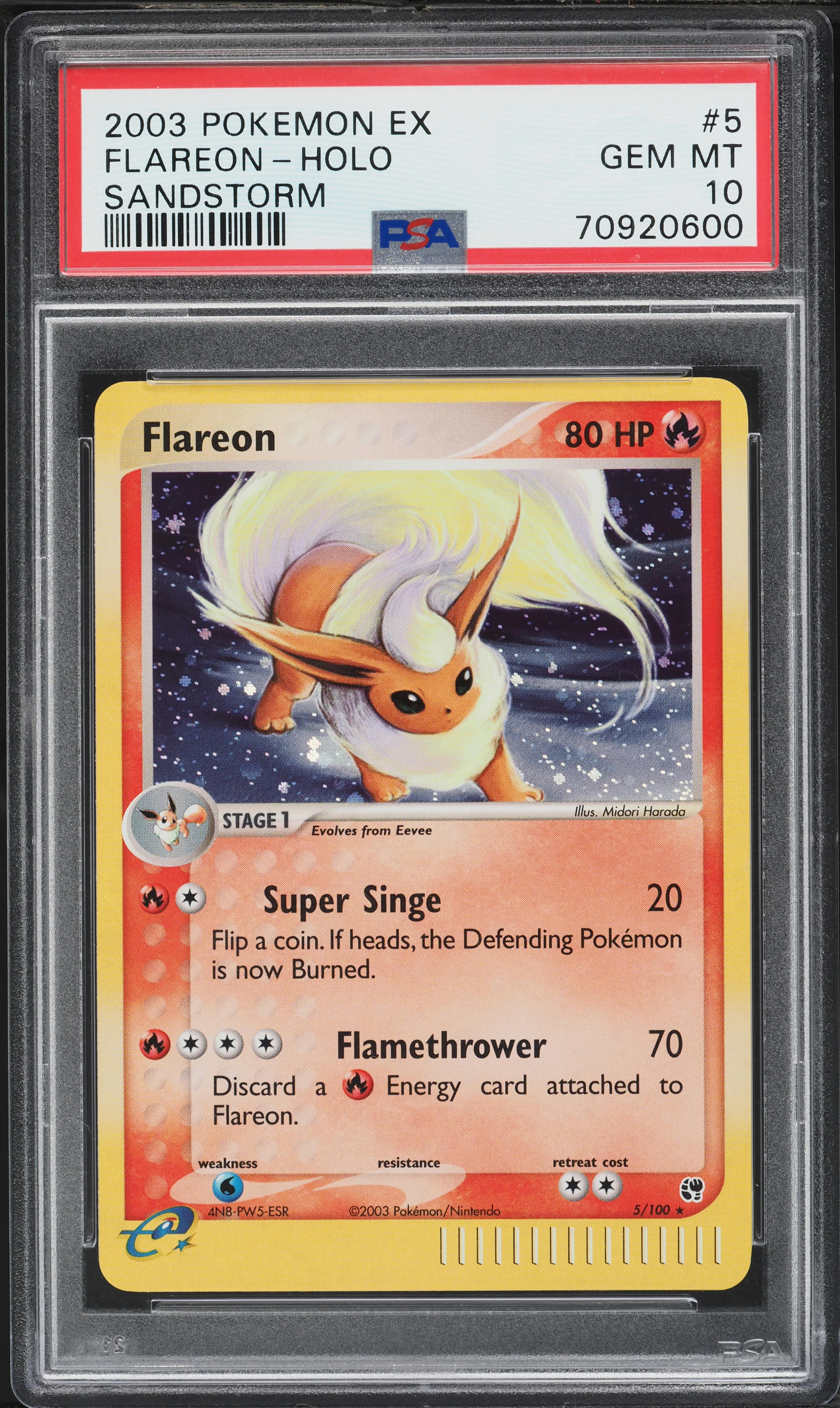 2003 Pokemon EX Sandstorm Holo Flareon #5 PSA 10 GEM MINT on