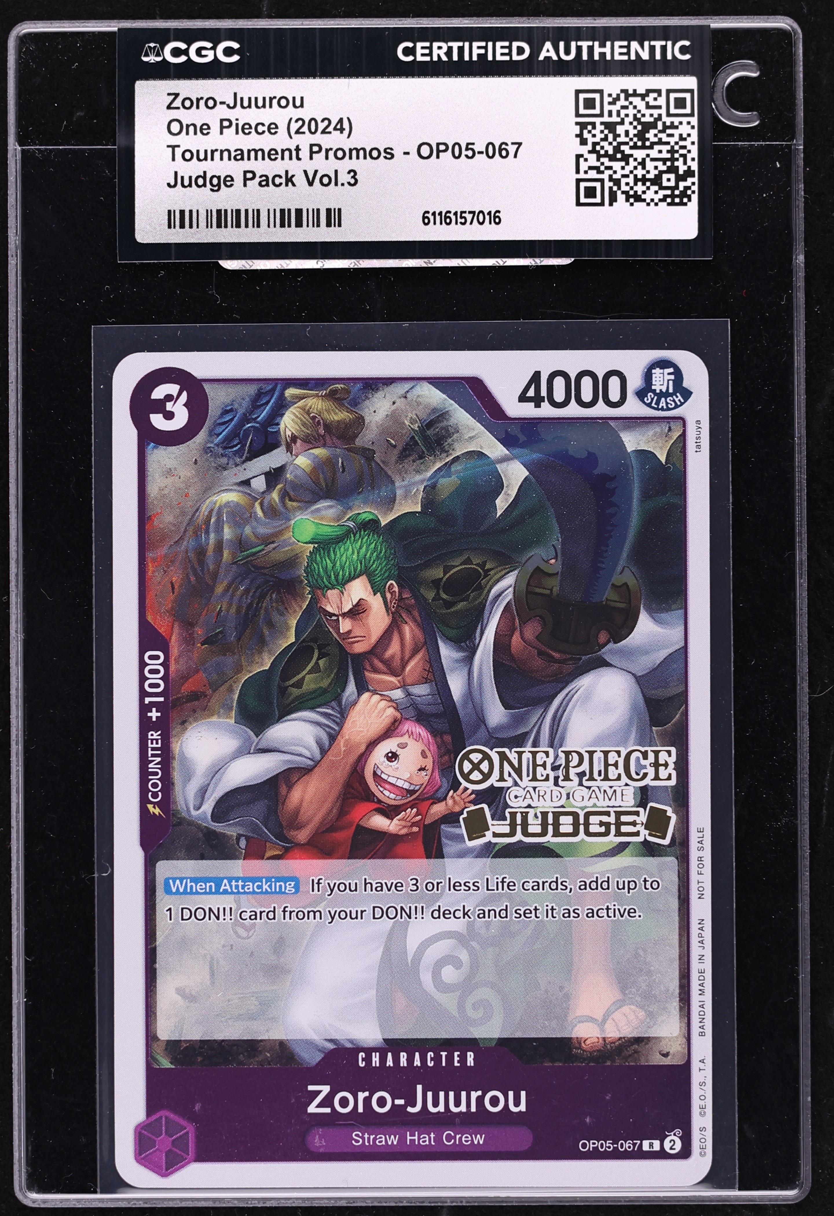 2024 One Piece Tournament Promo Judge 3 Zoro-Juurou #OP05-067 CGC