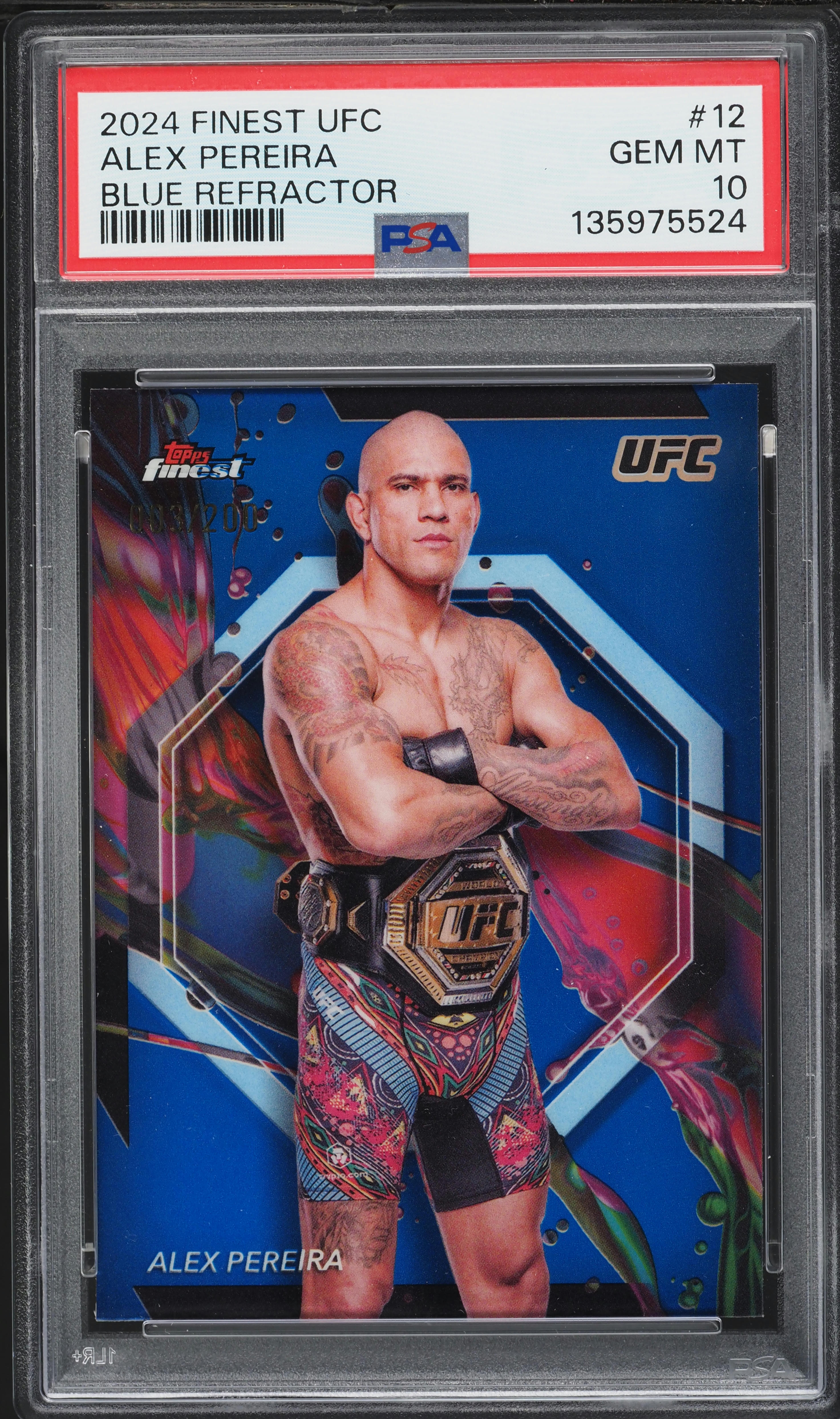 2024 Finest UFC Blue Refractor Alex Pereira /200 #12 PSA 10 GEM 
