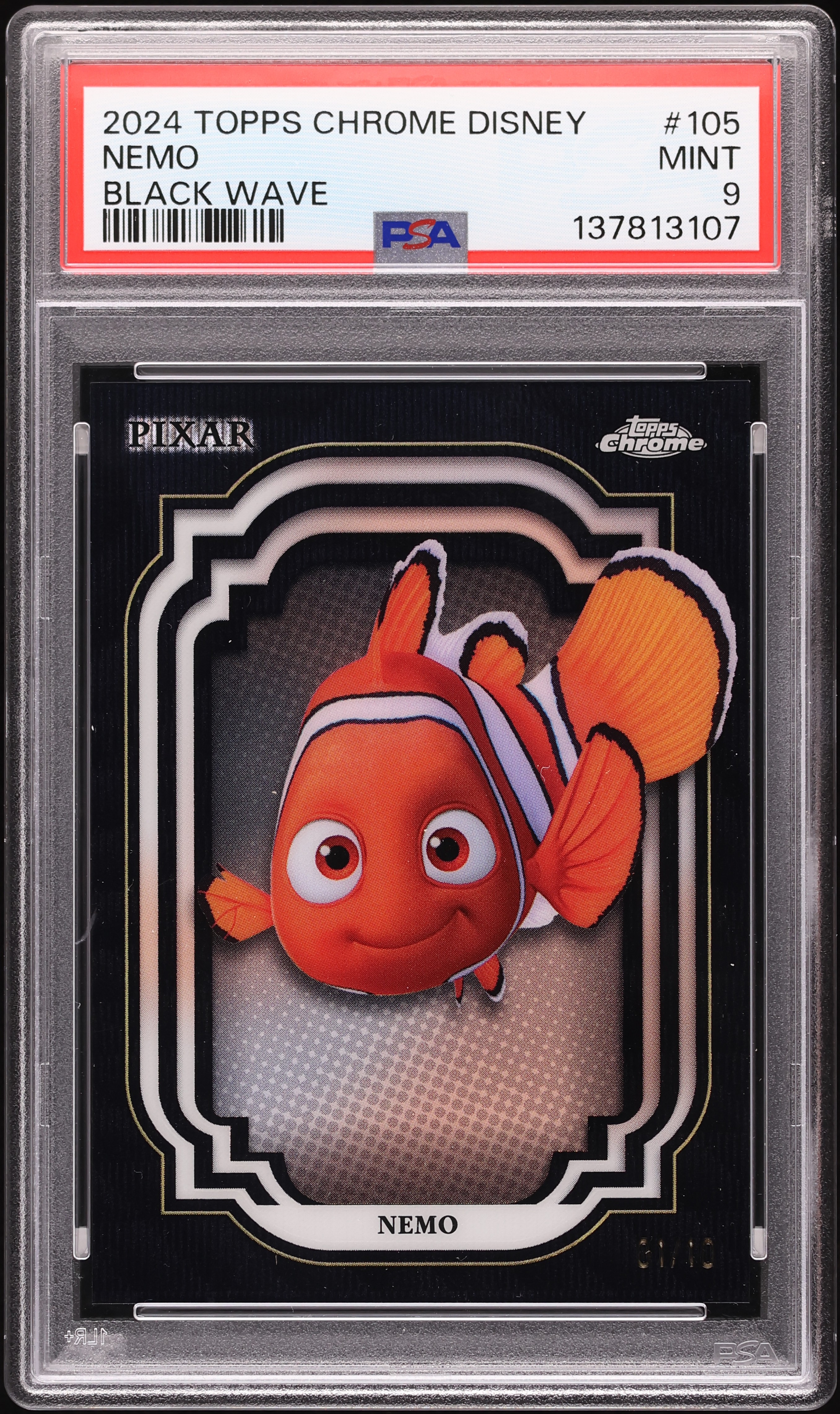 2024 Topps Chrome Disney Black Wave Nemo /10 #105 PSA 9 MINT on