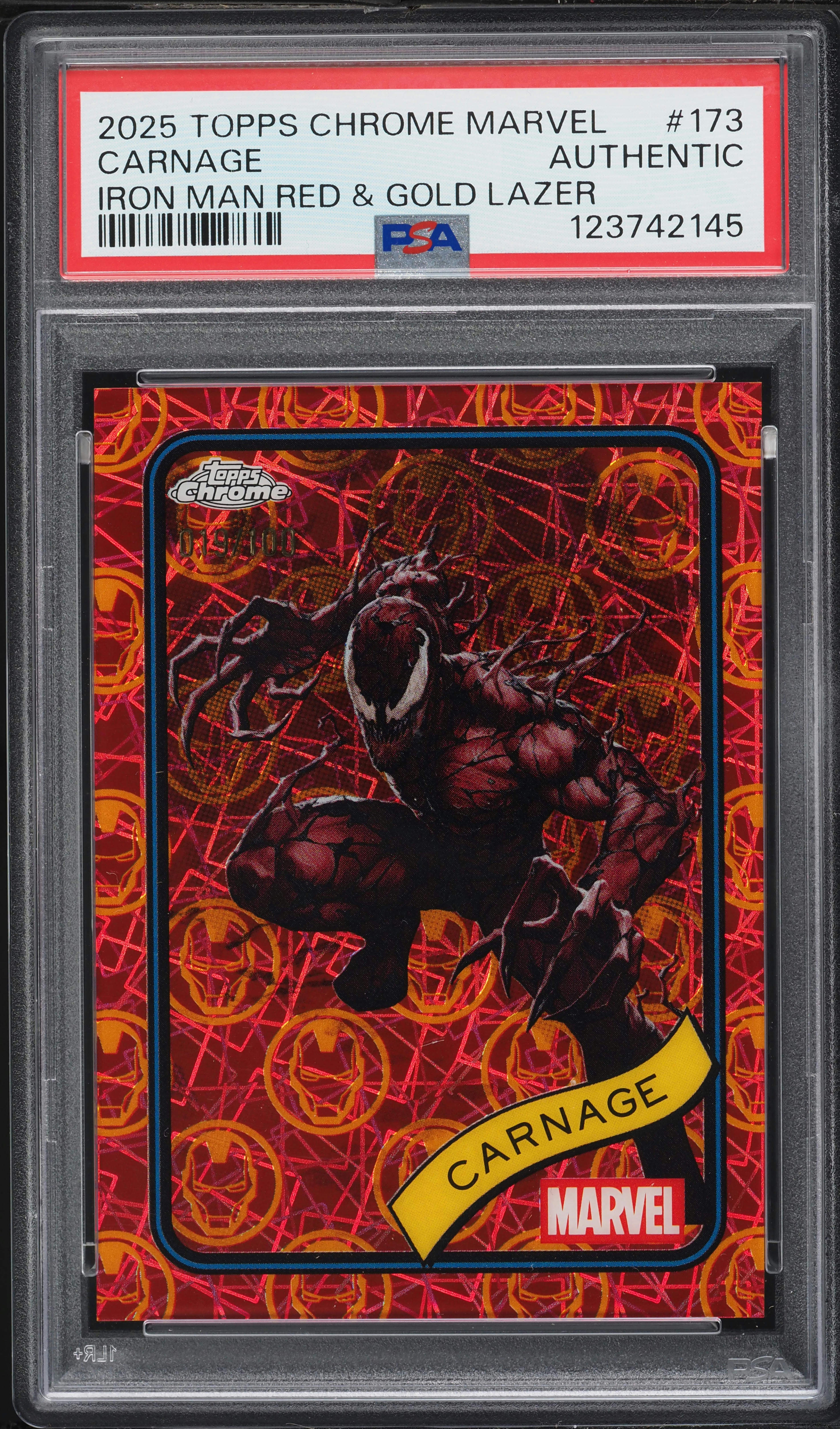 2025 Topps Chrome Marvel Iron Man Red & Gold Lazer Carnage /100