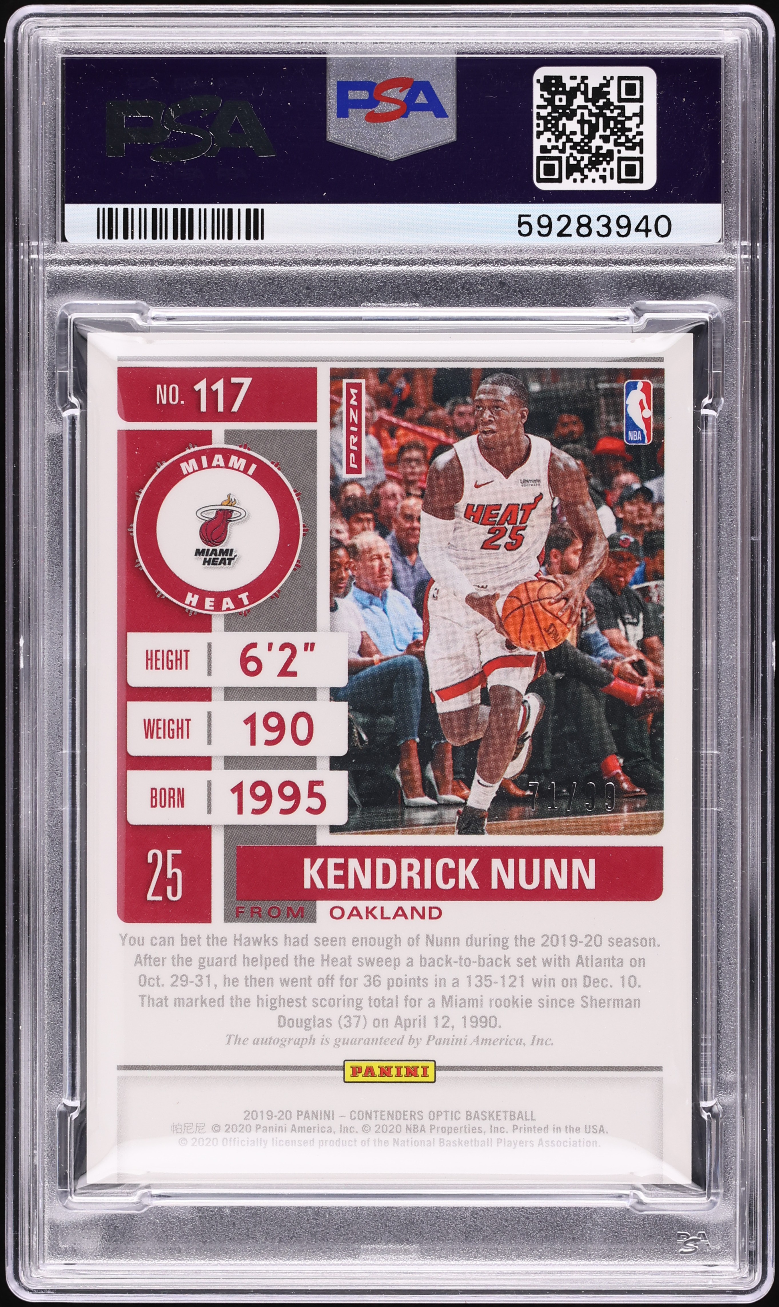 2019 Panini Contenders Optic Ticket Blue Prizm Kendrick Nunn