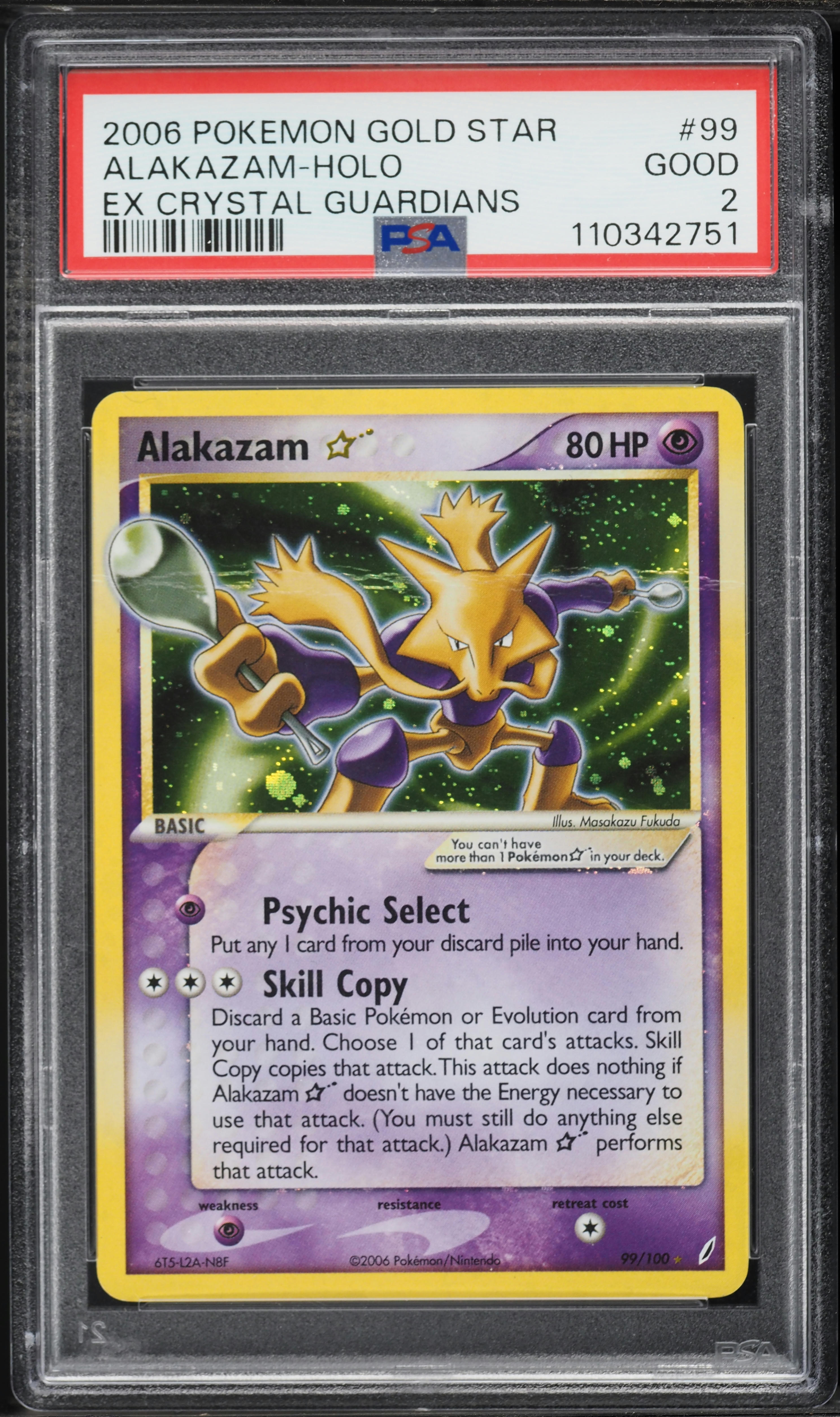 2006 Pokemon EX Crystal Guardians Holo Alakazam Gold Star #99 PSA