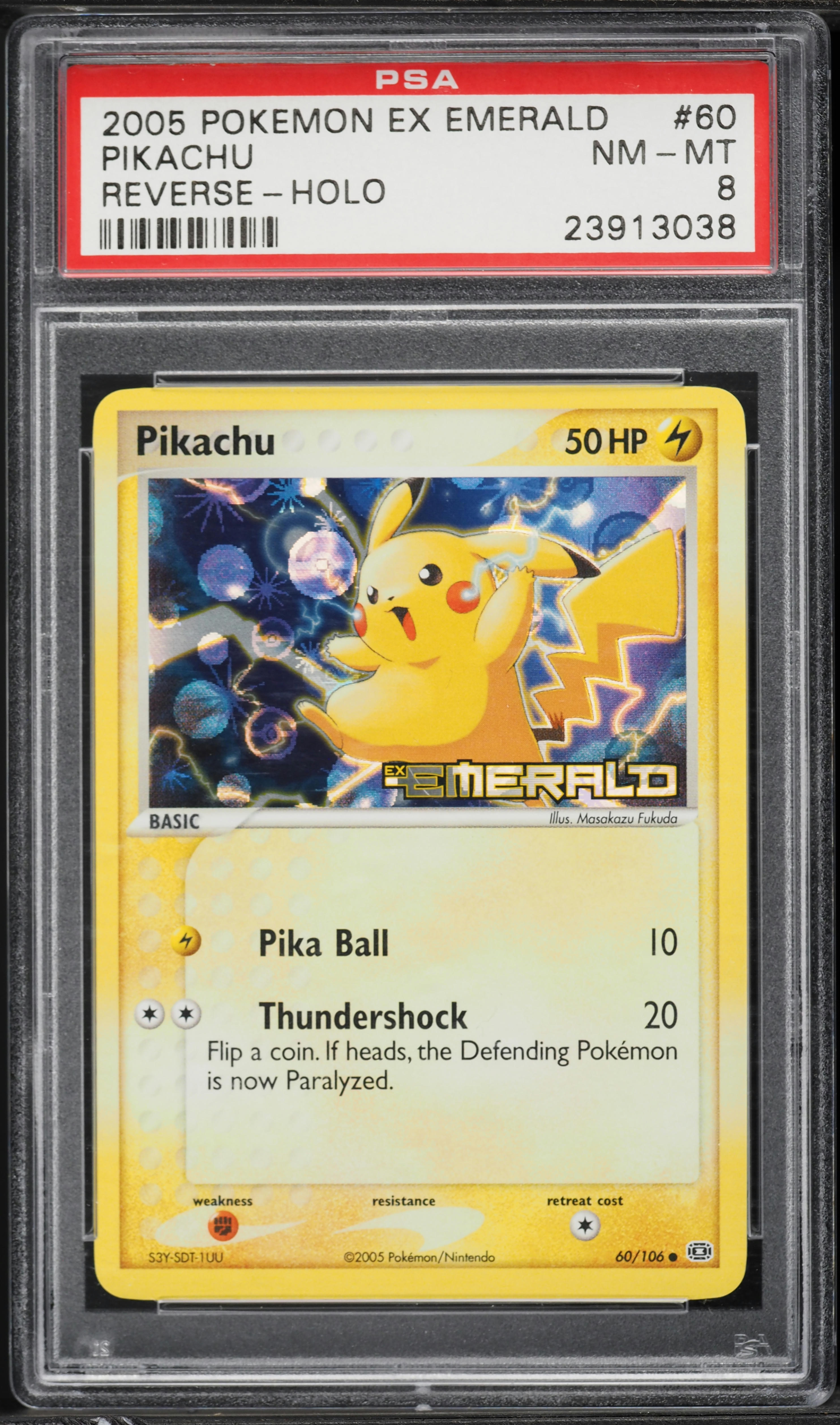 2005 Pokemon EX Emerald Reverse Holo Pikachu #60 PSA 8 NM-MT on