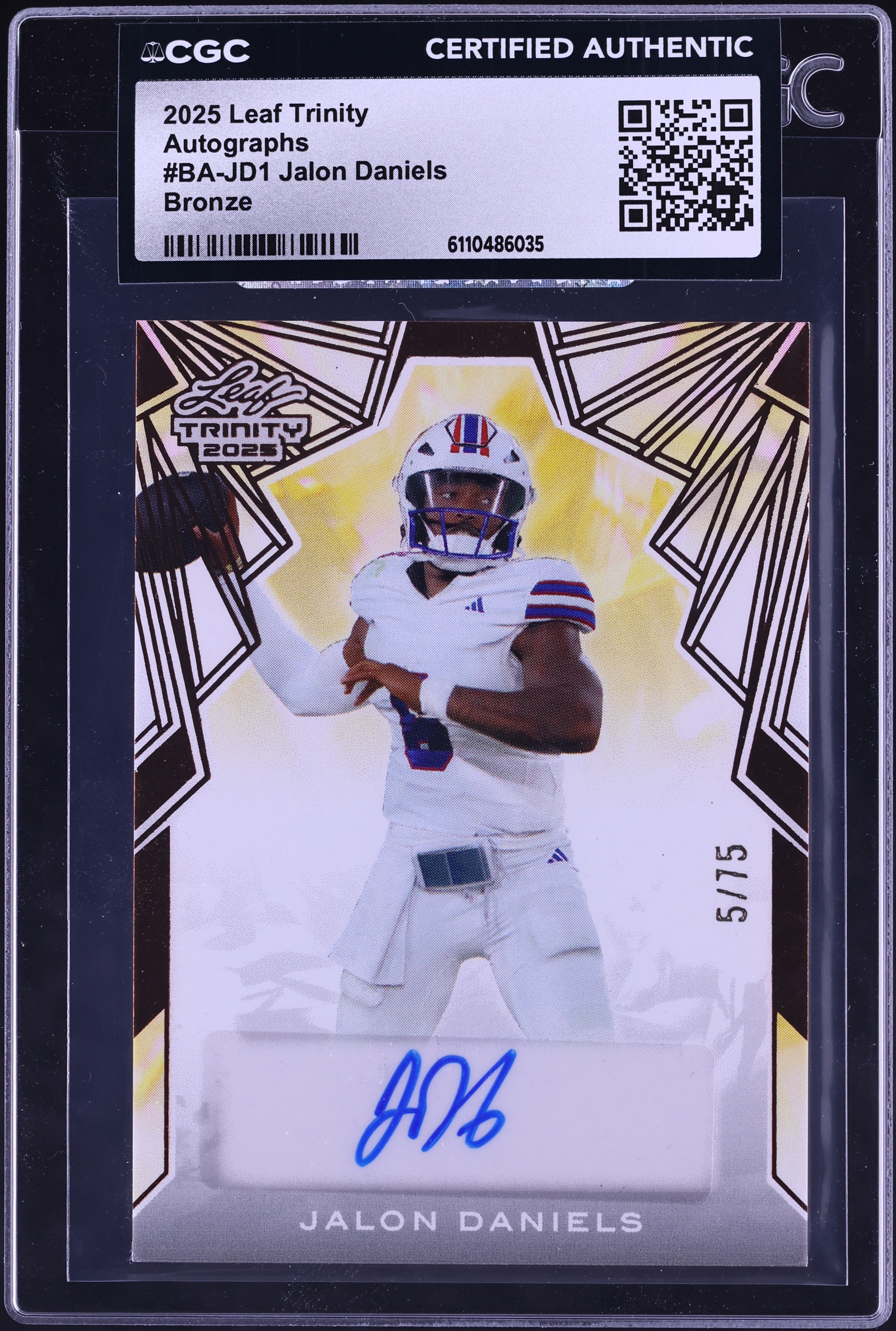 2025 Leaf Trinity Bronze Jalon Daniels ROOKIE AUTO /75 #BA-JD1 CGC