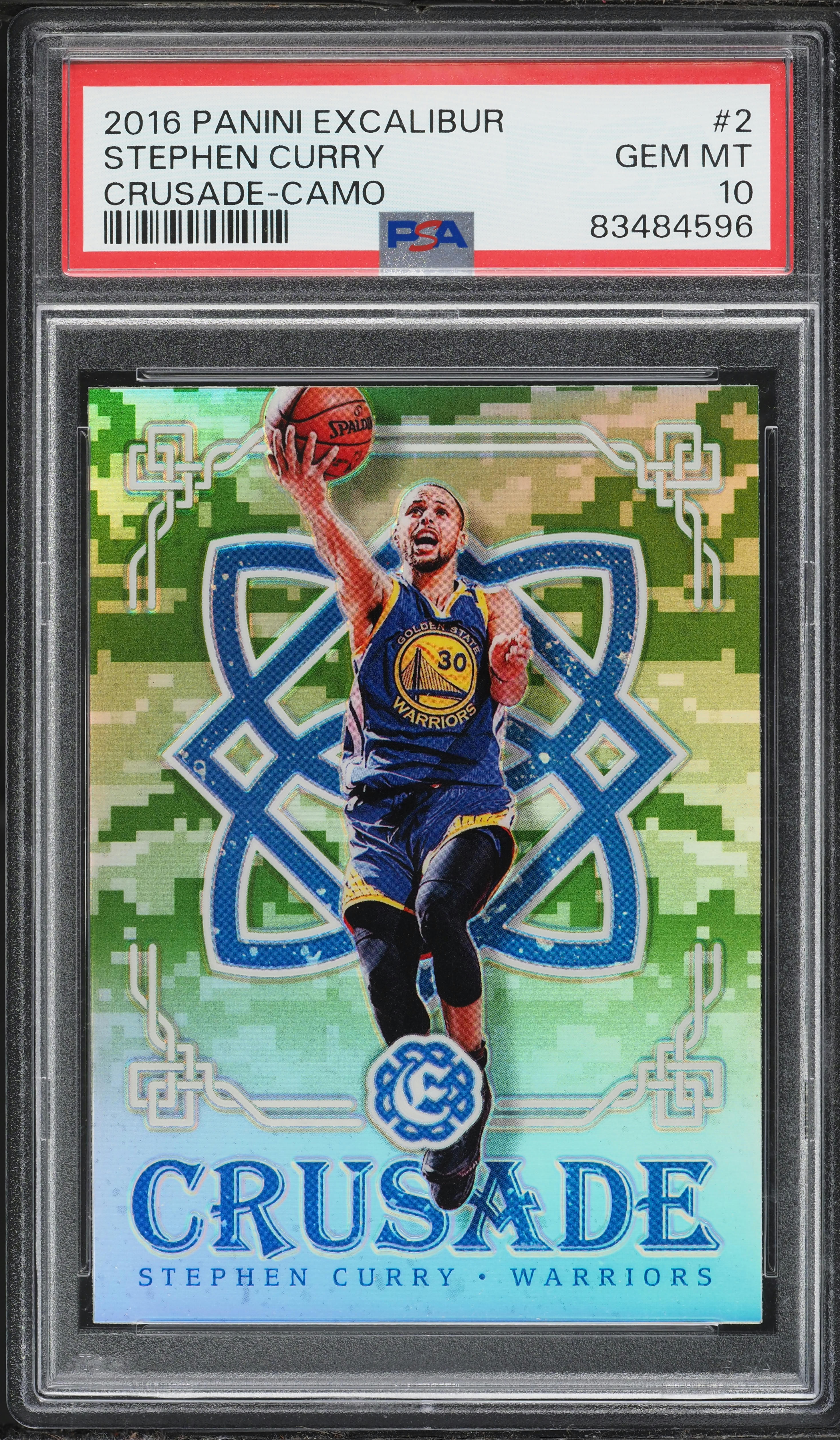 2016 Panini Excalibur Crusade Camo Stephen Curry #2 PSA 10 GEM 