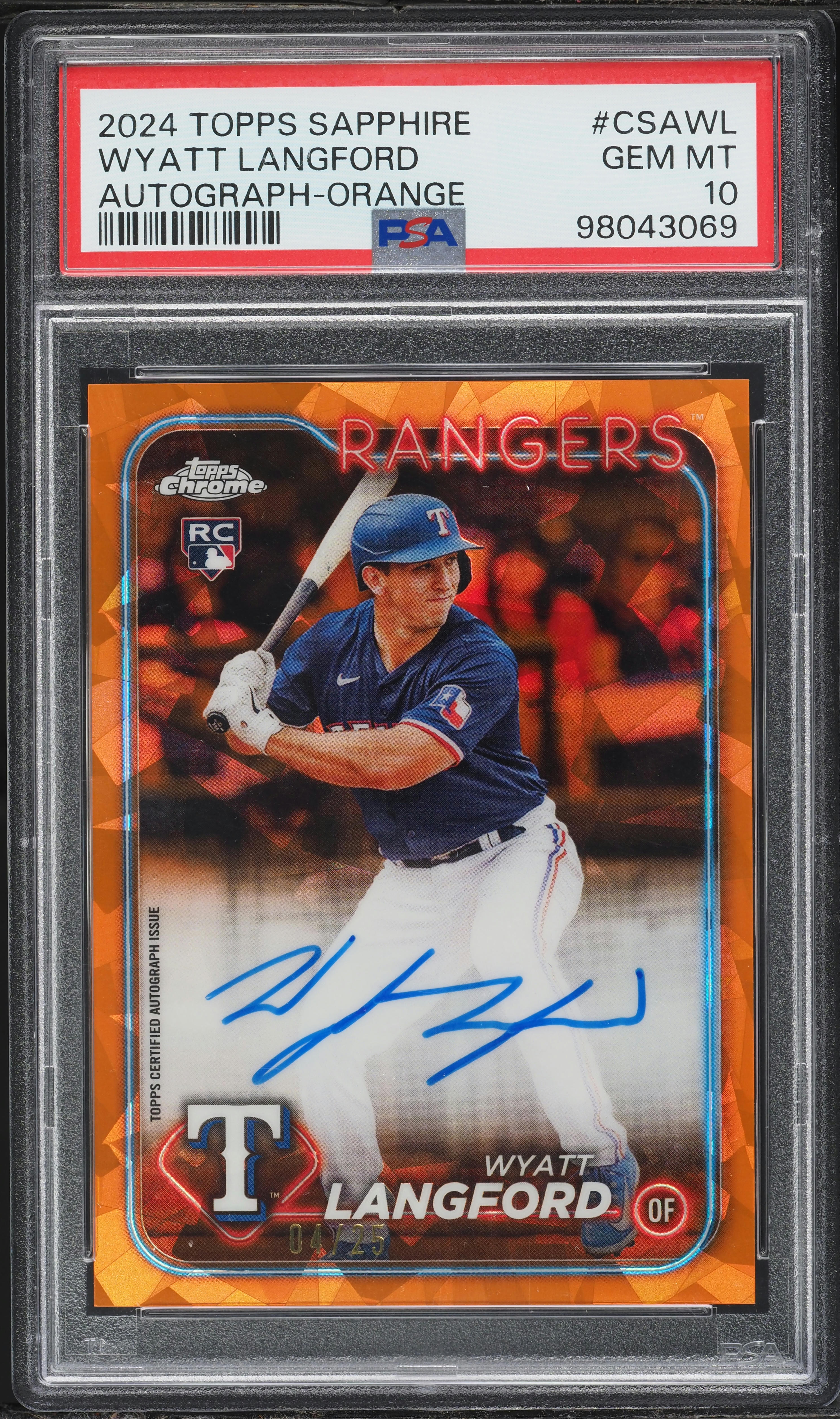 2024 Topps Chrome Sapphire Orange Wyatt Langford ROOKIE AUTO /25