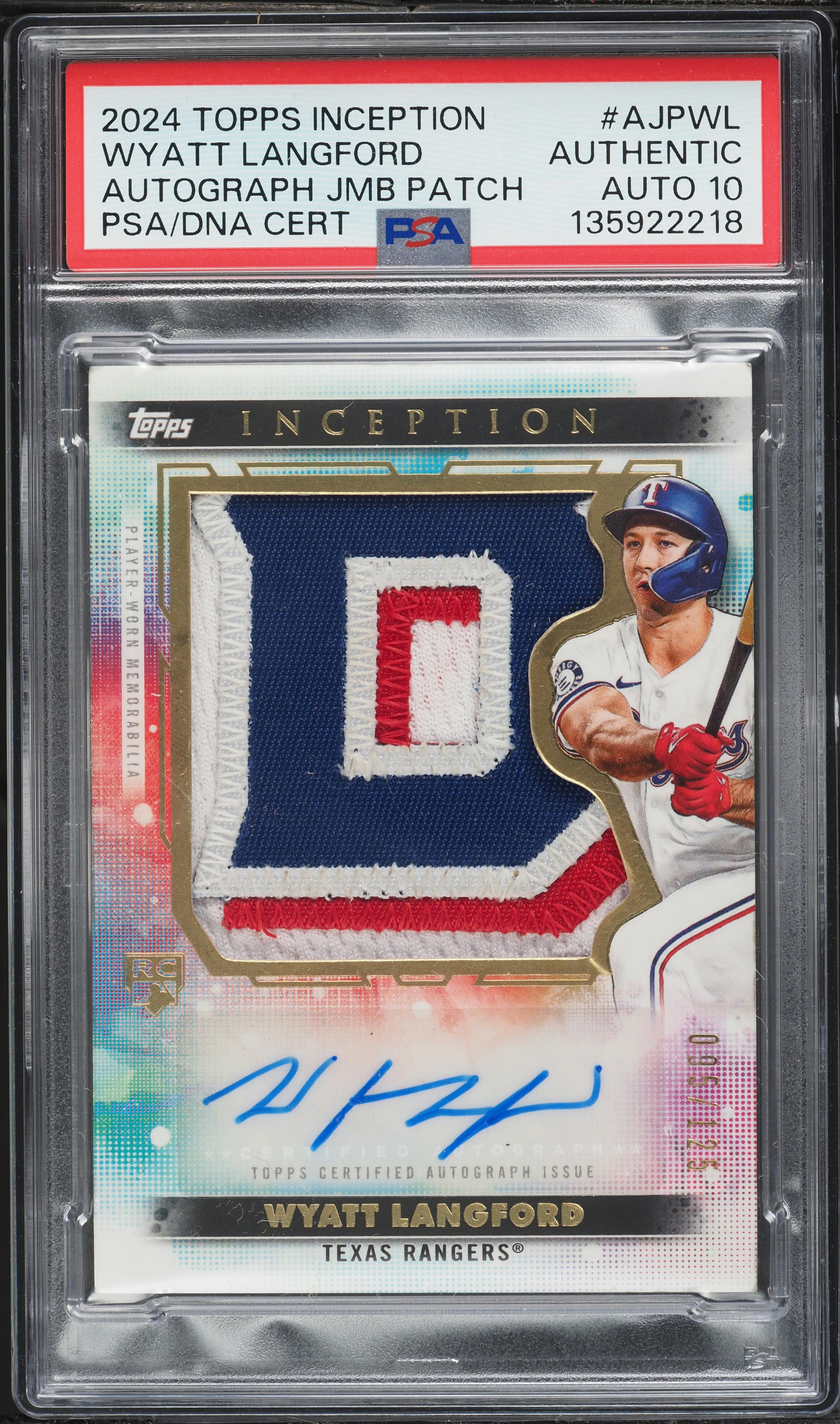 2024 Topps Inception Jumbo Wyatt Langford ROOKIE PATCH AUTO DNA 10 