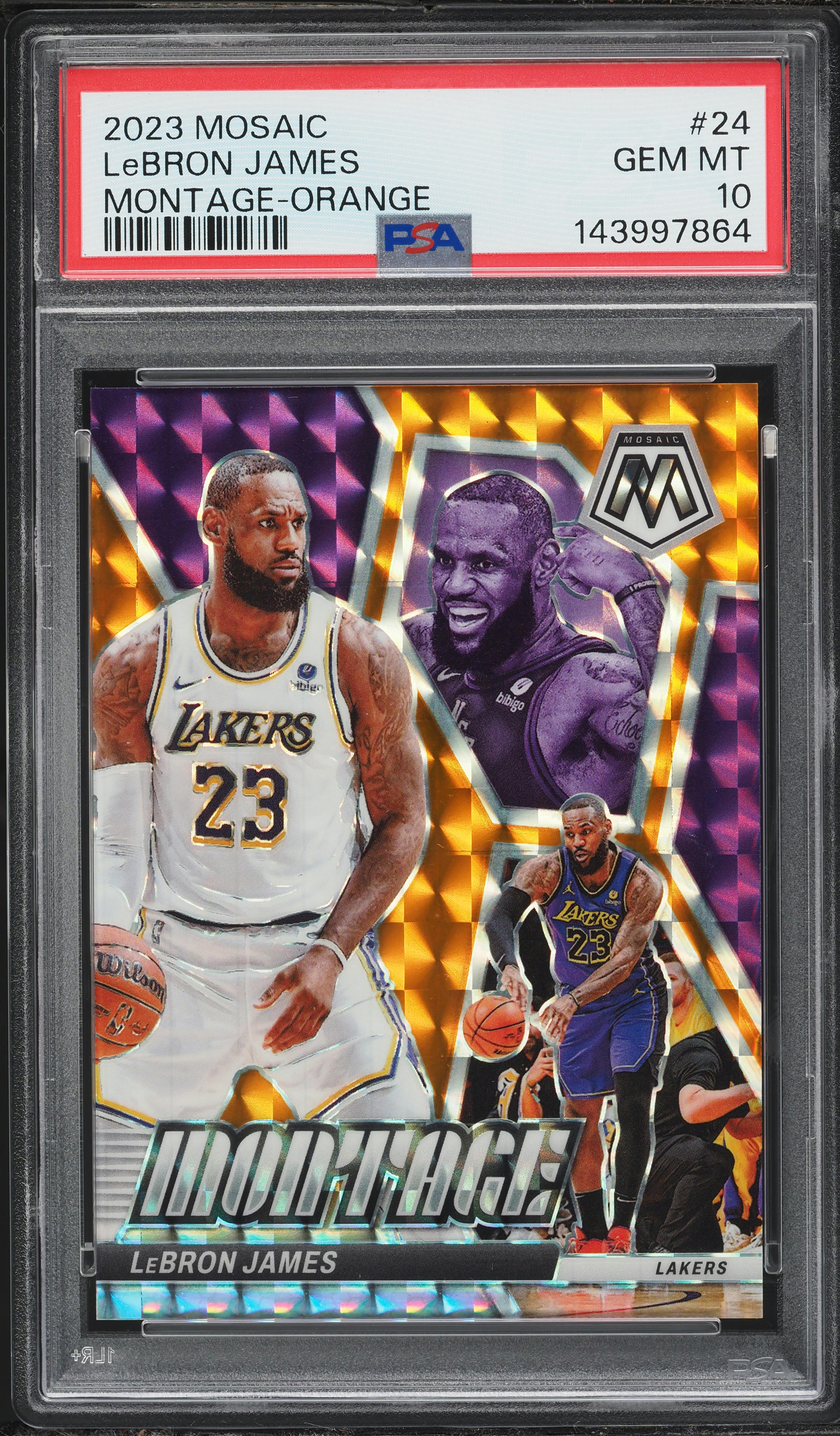 2023 Panini Mosaic Montage Orange LeBron James /49 #24 PSA 10 GEM