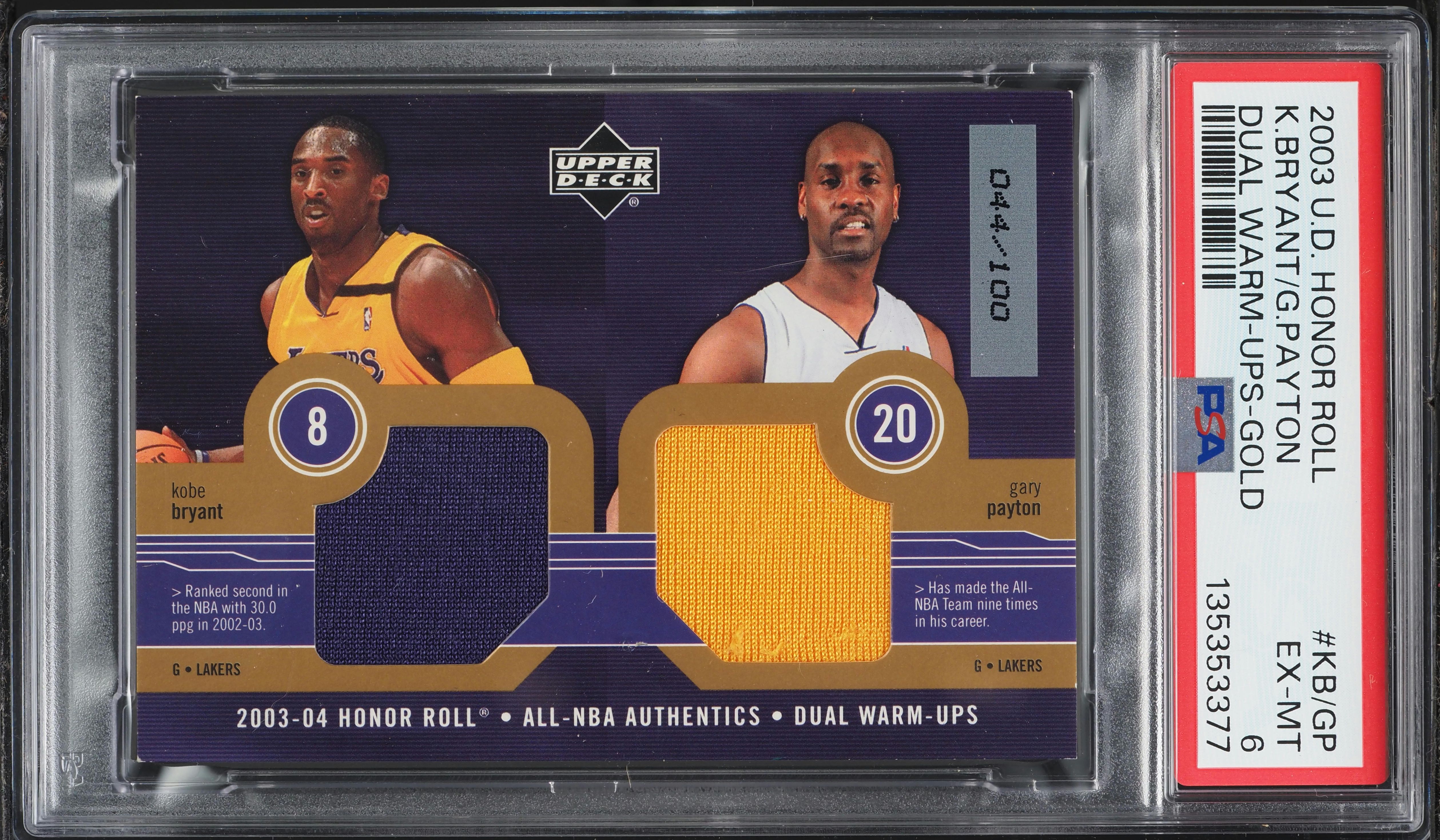 2003 Upper Deck Honor Roll Dual Warm-Ups Gold Kobe Bryant & Gary 