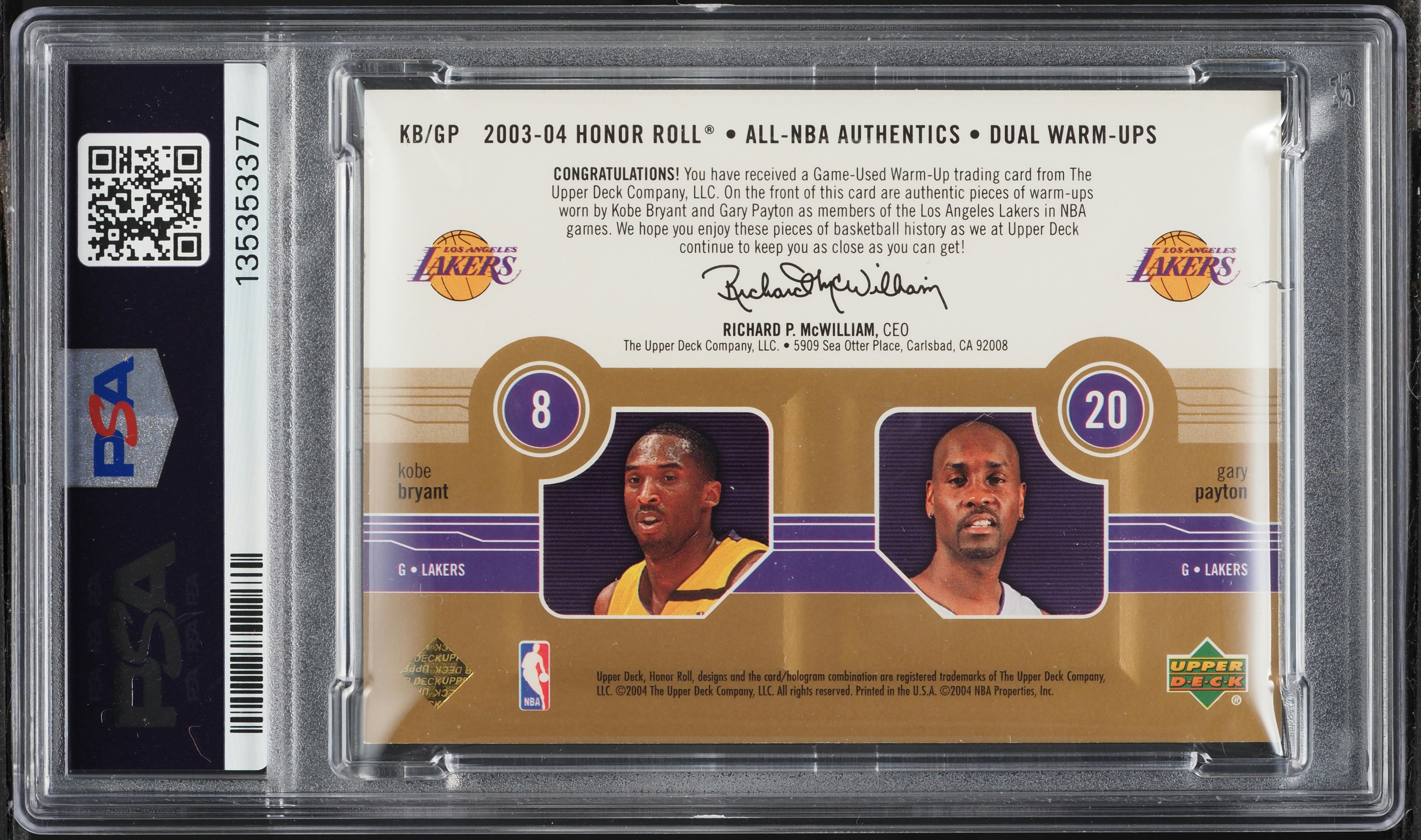 2003 Upper Deck Honor Roll Dual Warm-Ups Gold Kobe Bryant & Gary 