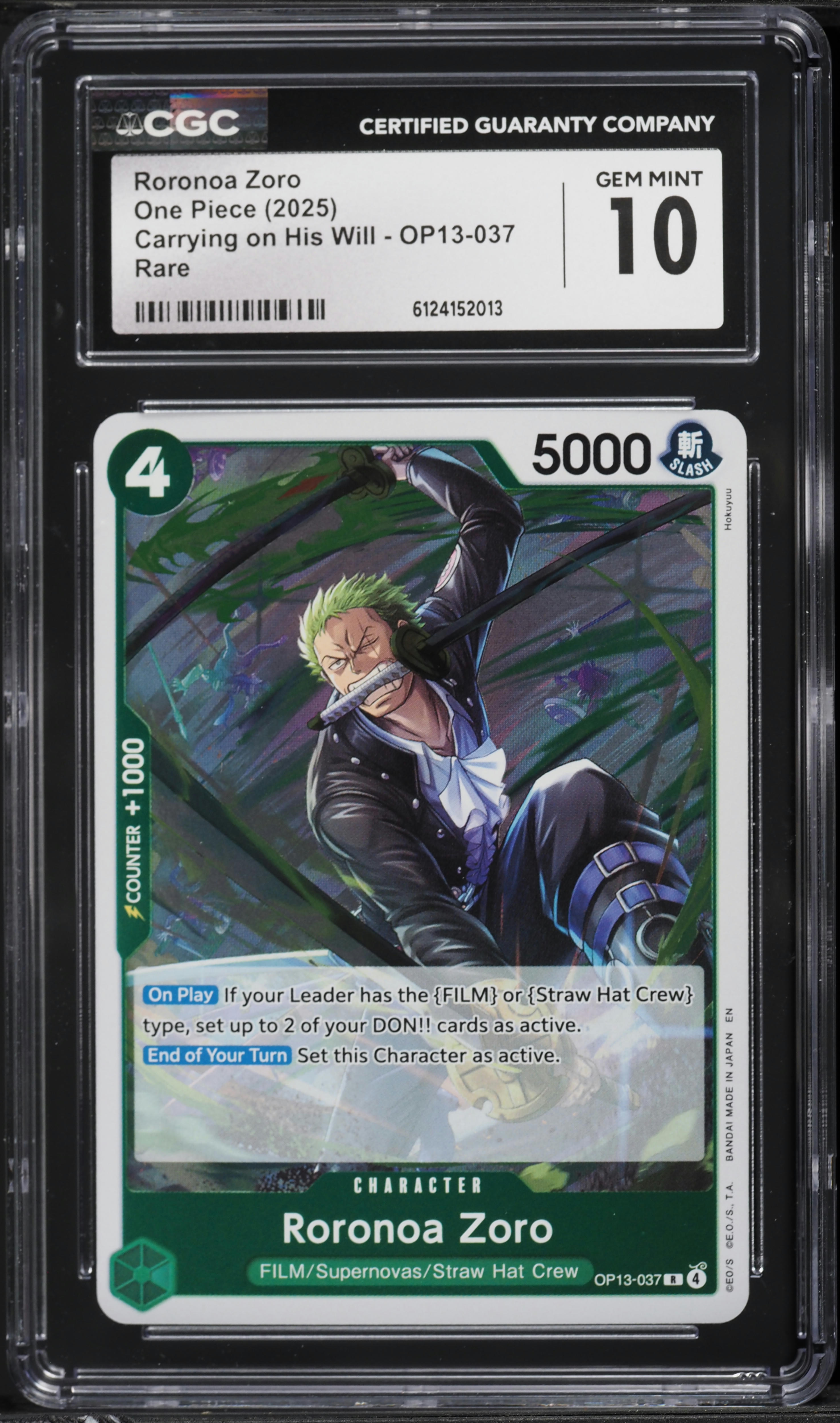 2025 One Piece Carrying On His Will Roronoa Zoro #OP13-037 CGC 10