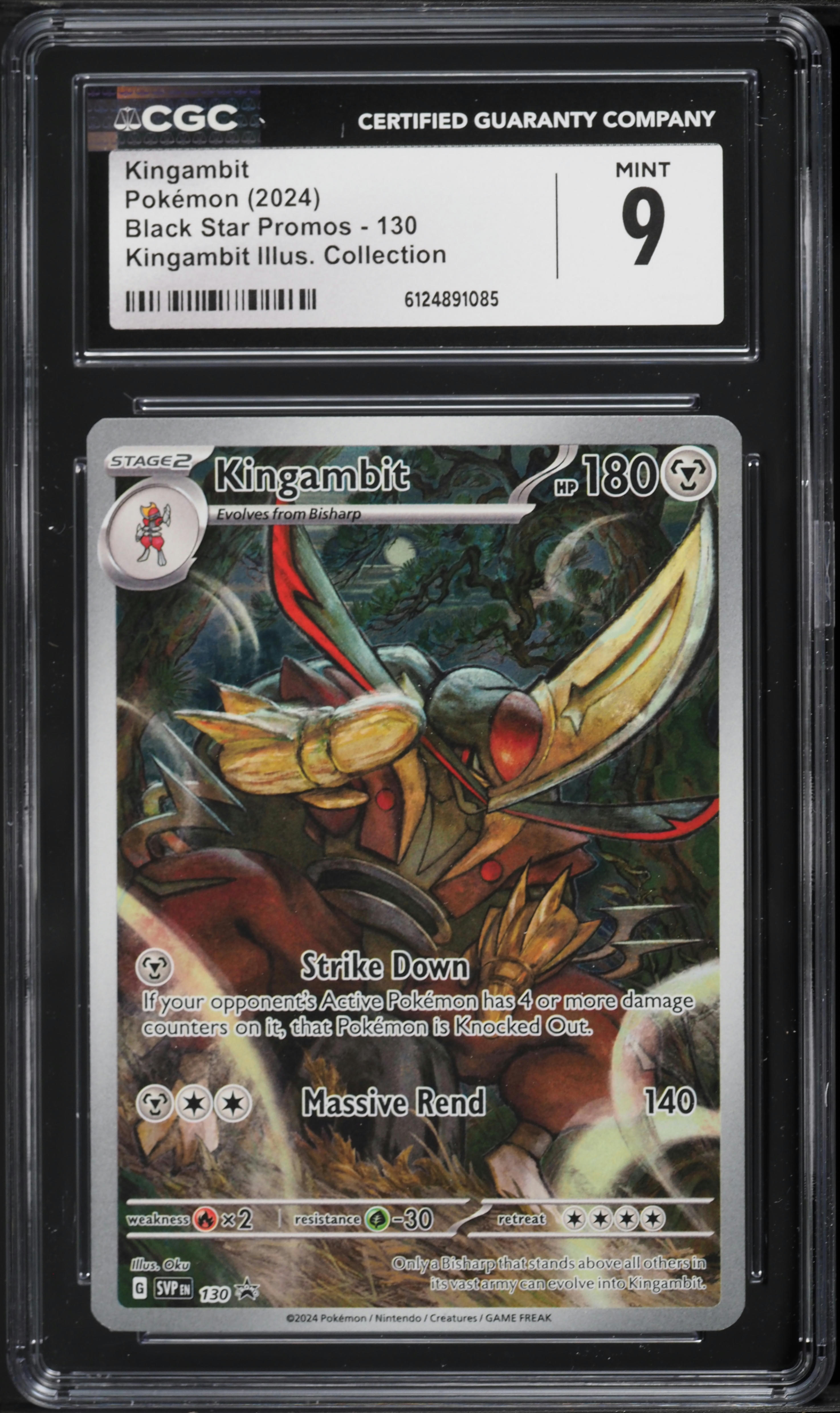 kingambit pokemon card 150/197 - Obsidian Flames RarityUncommon Hit Points180 HP Metal Strike Down If your opponent’s Active Pokémon has 4 or more damage counters on it Kingambit Card Prices & Value