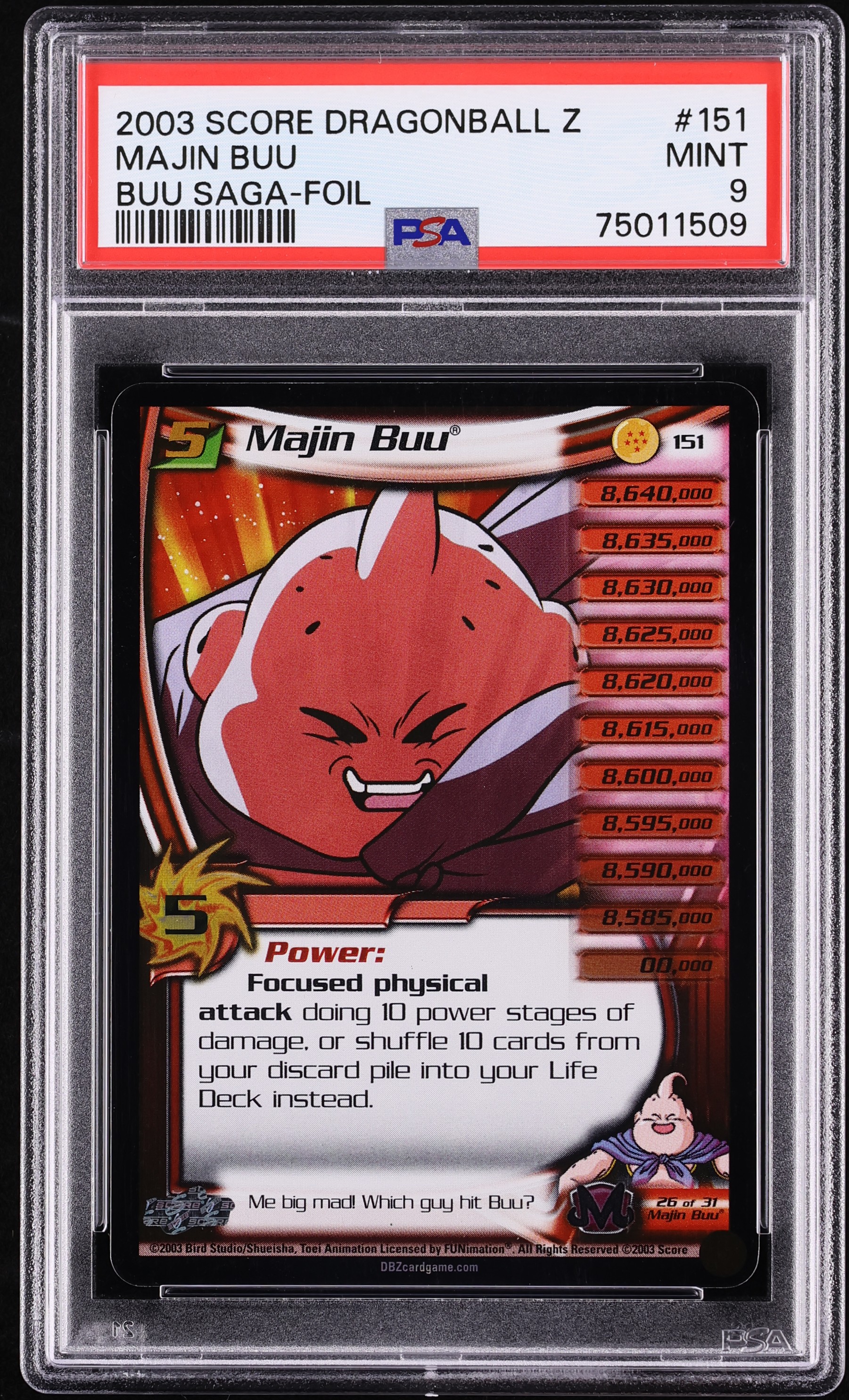 2003 Score Dragon Ball Z Buu Saga Foil Majin Buu #151 PSA 9 MINT