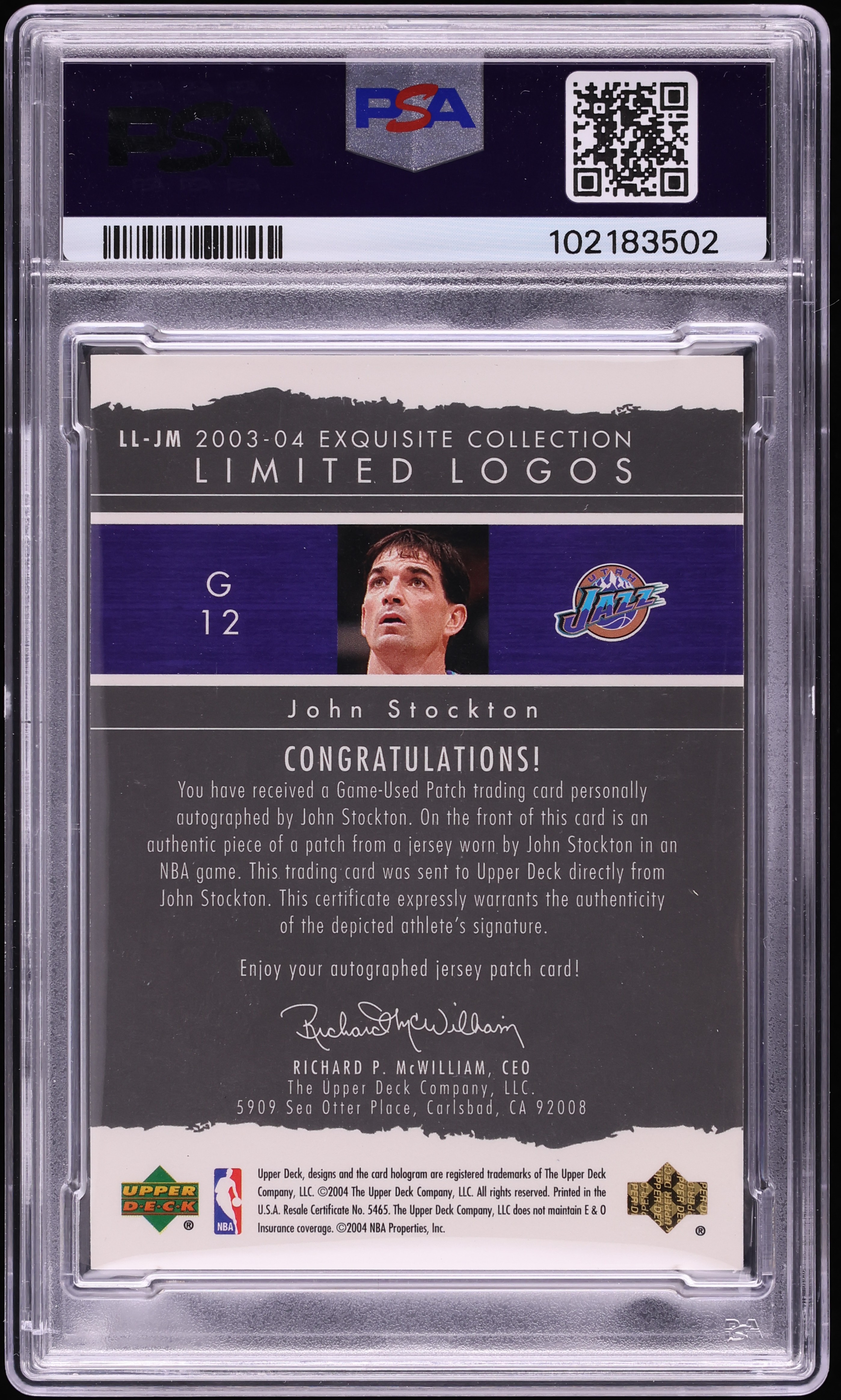2003 Exquisite Collection Limited Logos John Stockton PATCH AUTO 