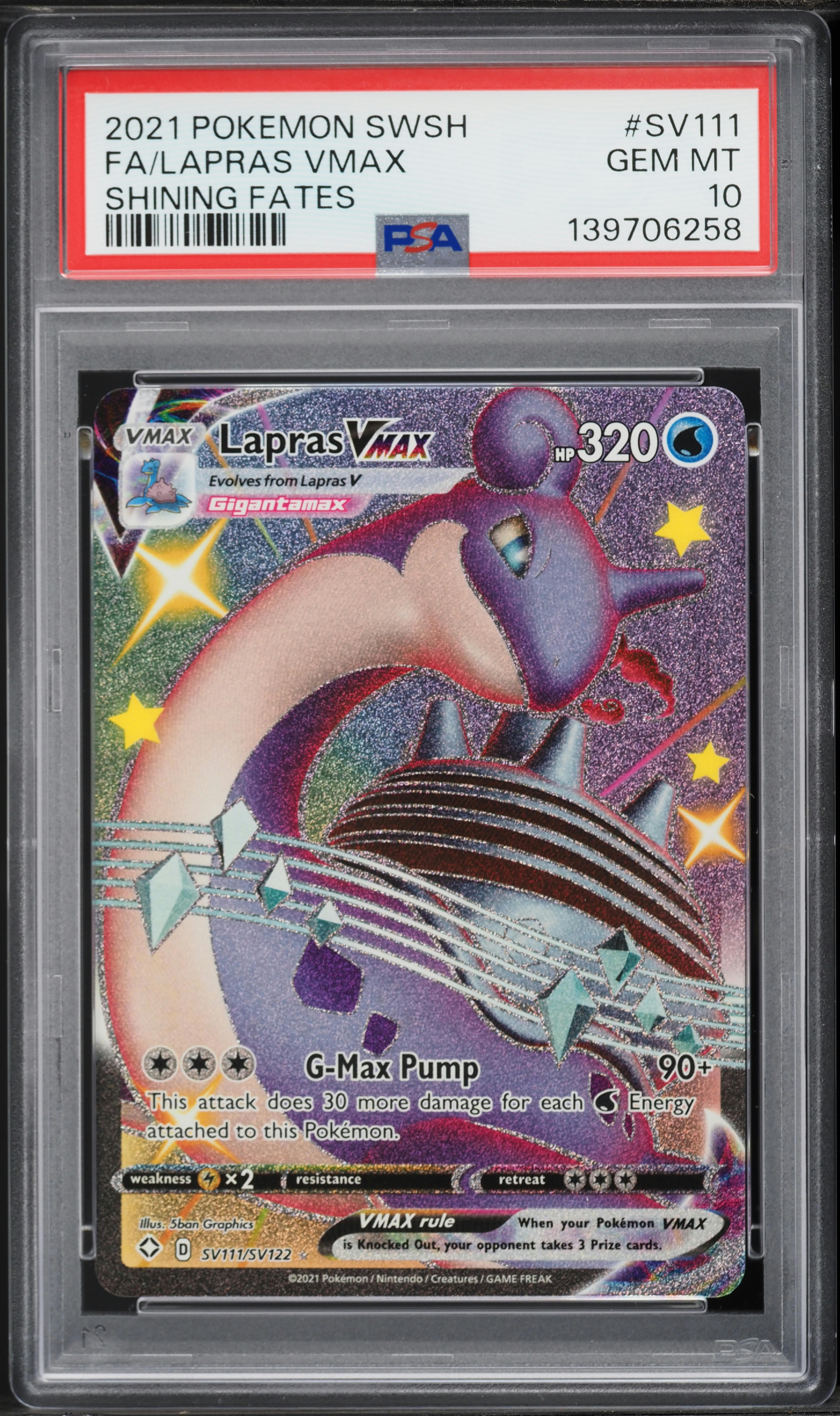 shiny lapras pokemon card TCG Vmax SV111/SV122 Shining Fates Vault Water Ice Blade This attack does 30 damage to 1 of your opponents Pokmon CGC 9 Lapras V SV110