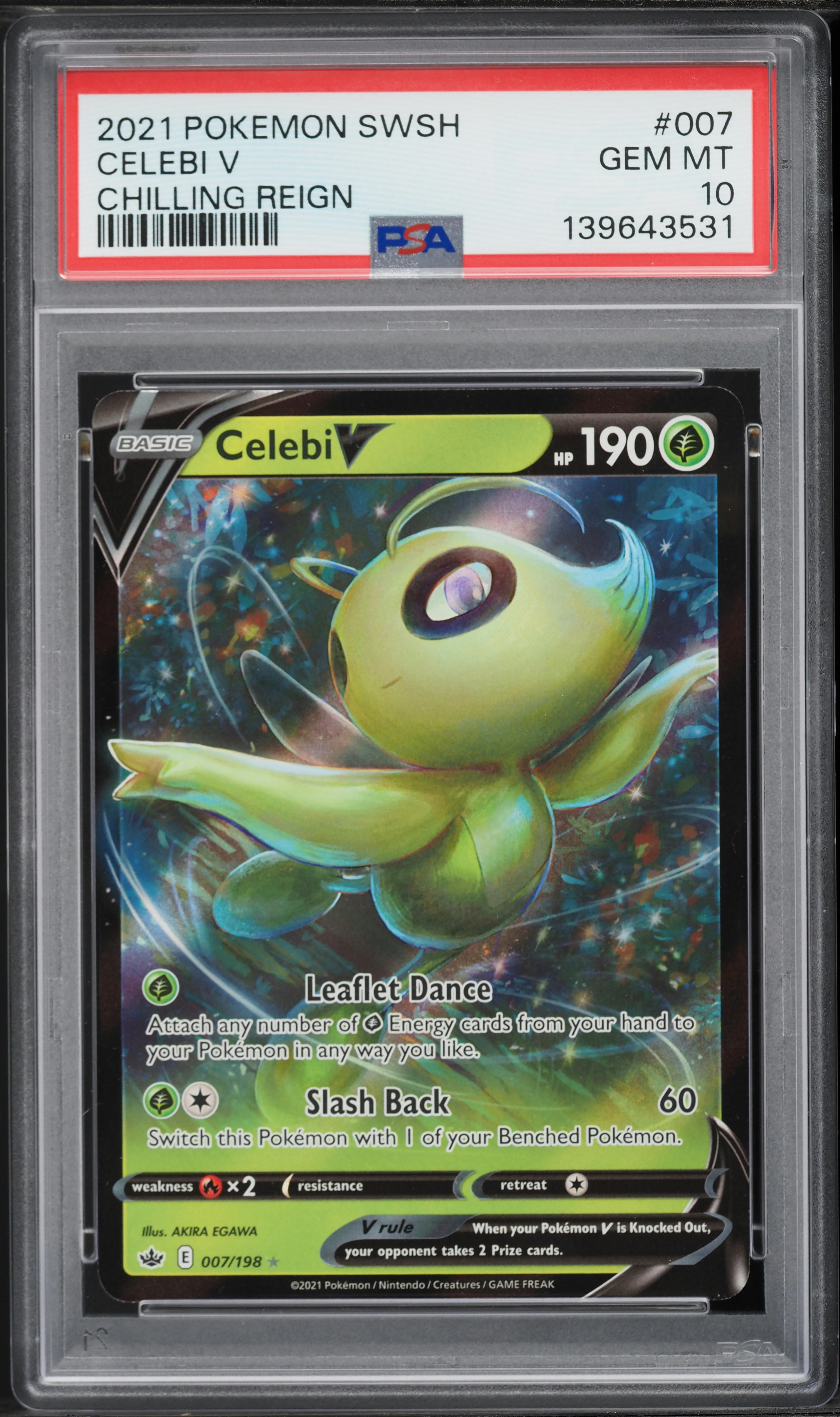 2021 Pokemon Sword & Shield Chilling Reign Celebi V #7 PSA 10 GEM