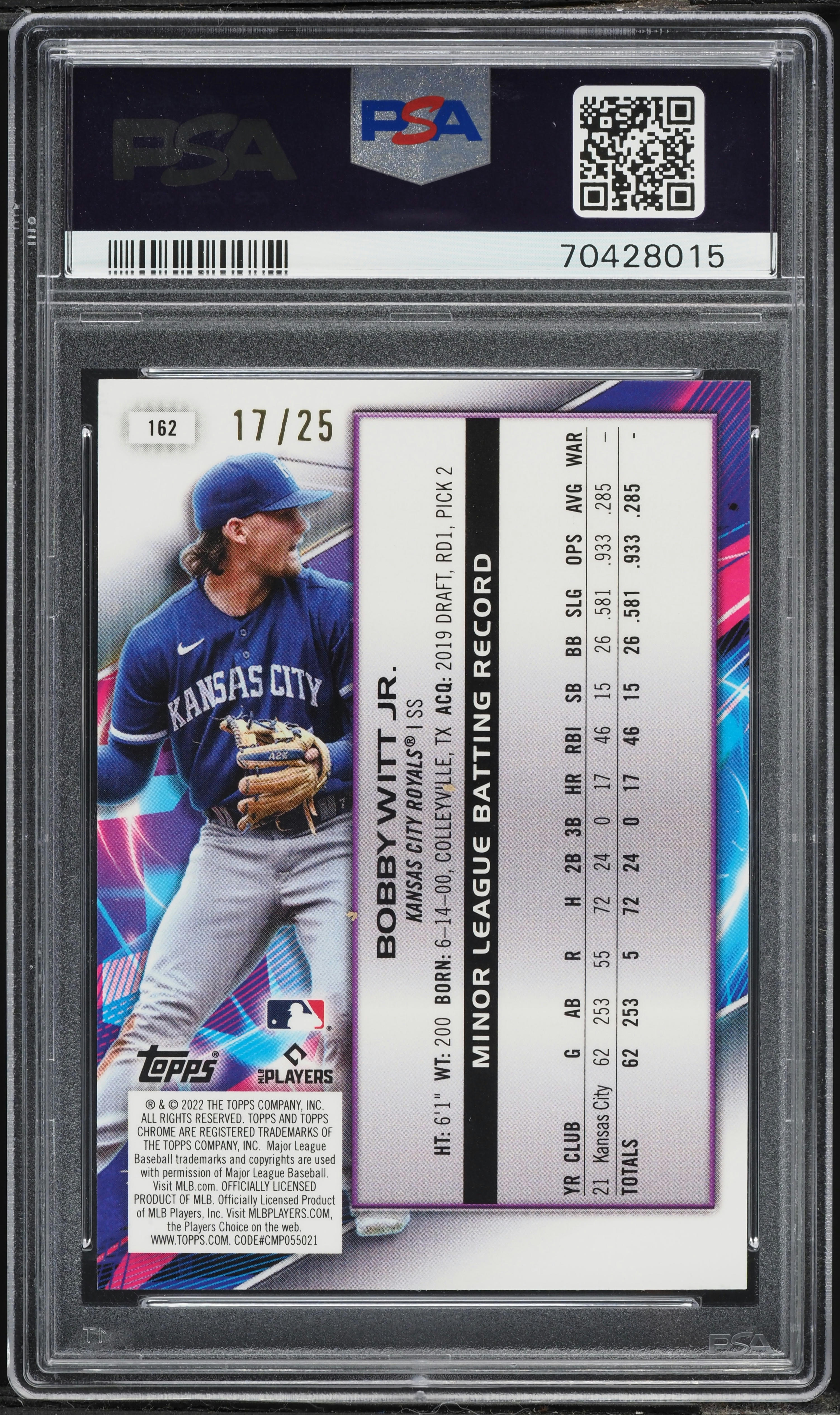 2022 Topps Chrome Cosmic Orange Galactic Refractor Bobby Witt Jr 