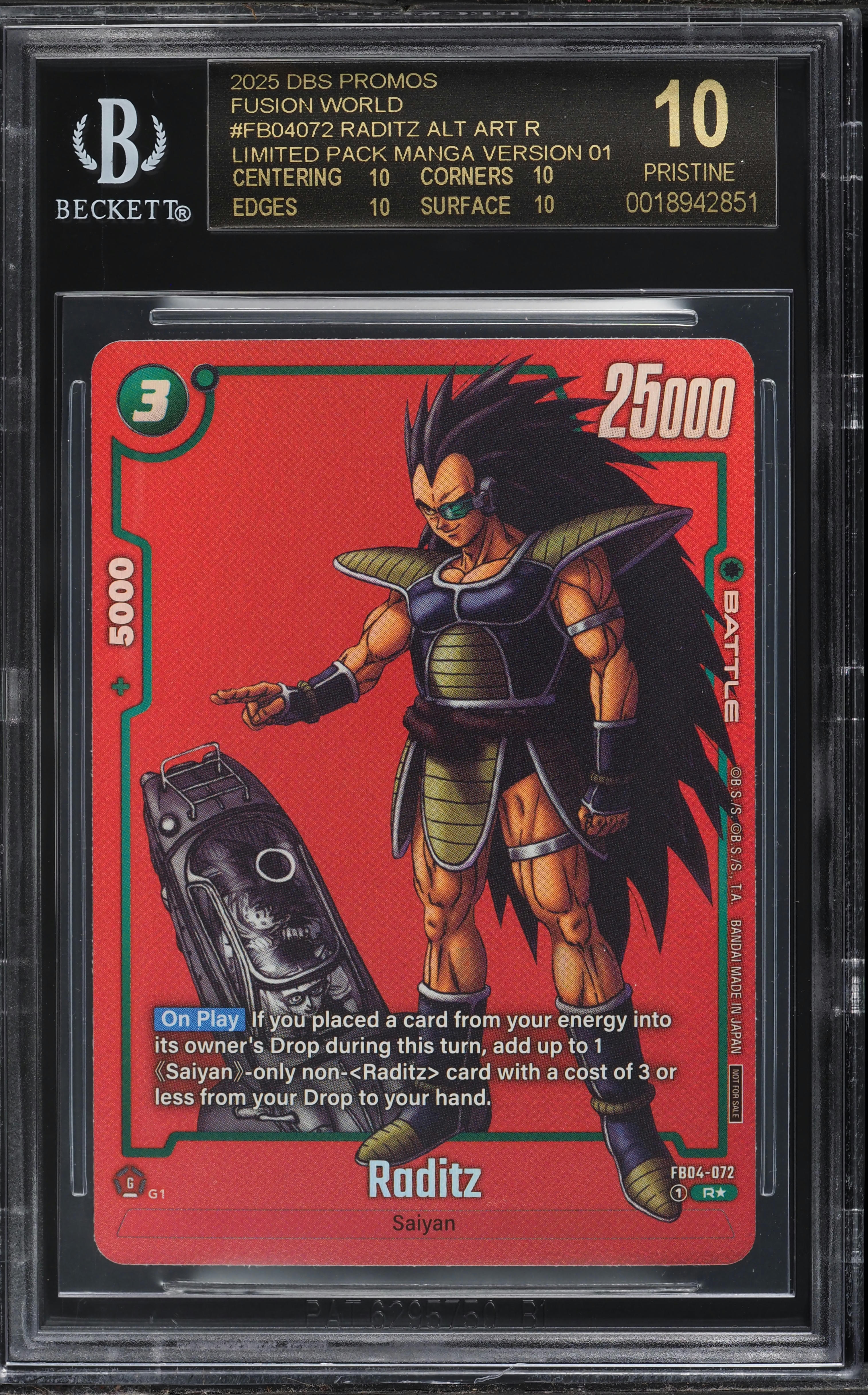 2025 Dragon Ball S Promo Fusion World Manga Version Alt Art Raditz