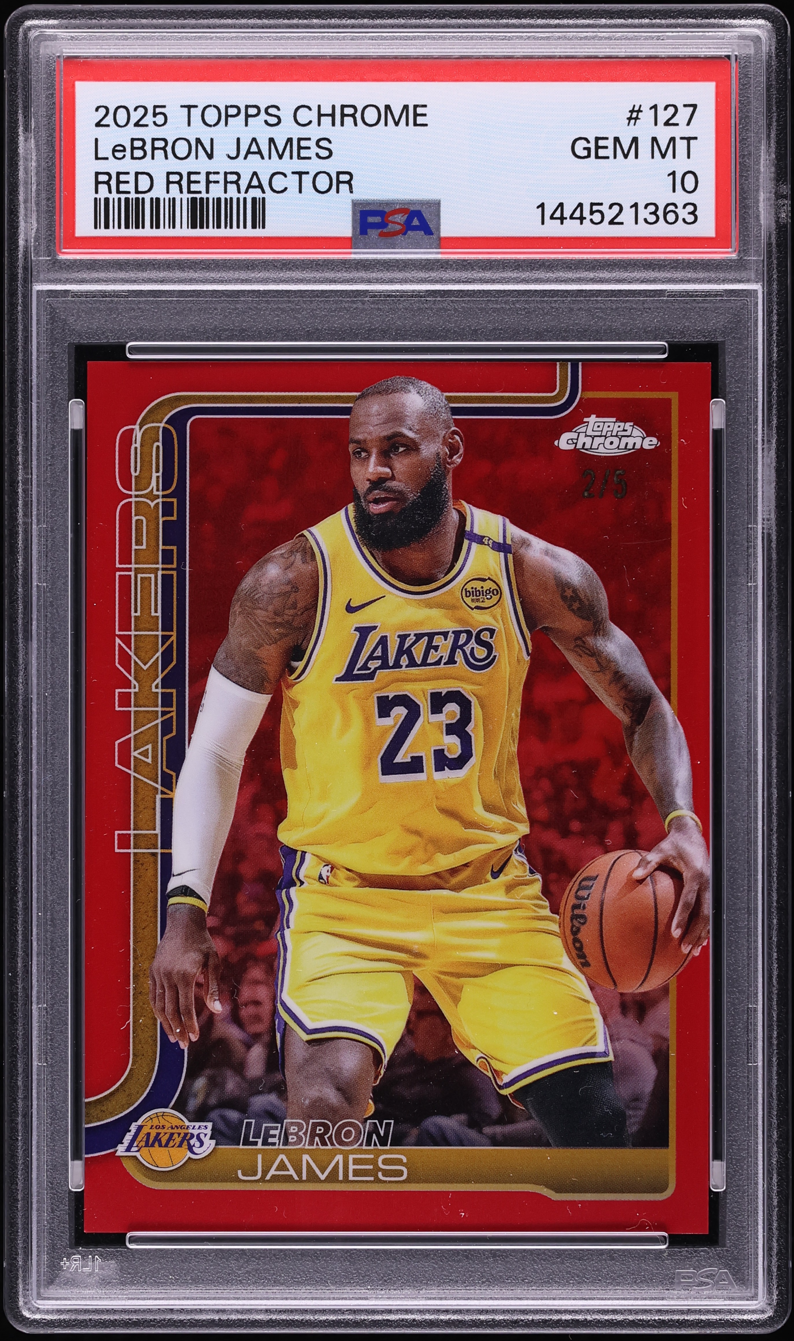 レブロン Prizm LeBron James red ice PSA 10! 2025 Topps Chrome Red Refractor LeBron James /5 #127 PSA 10 GEM