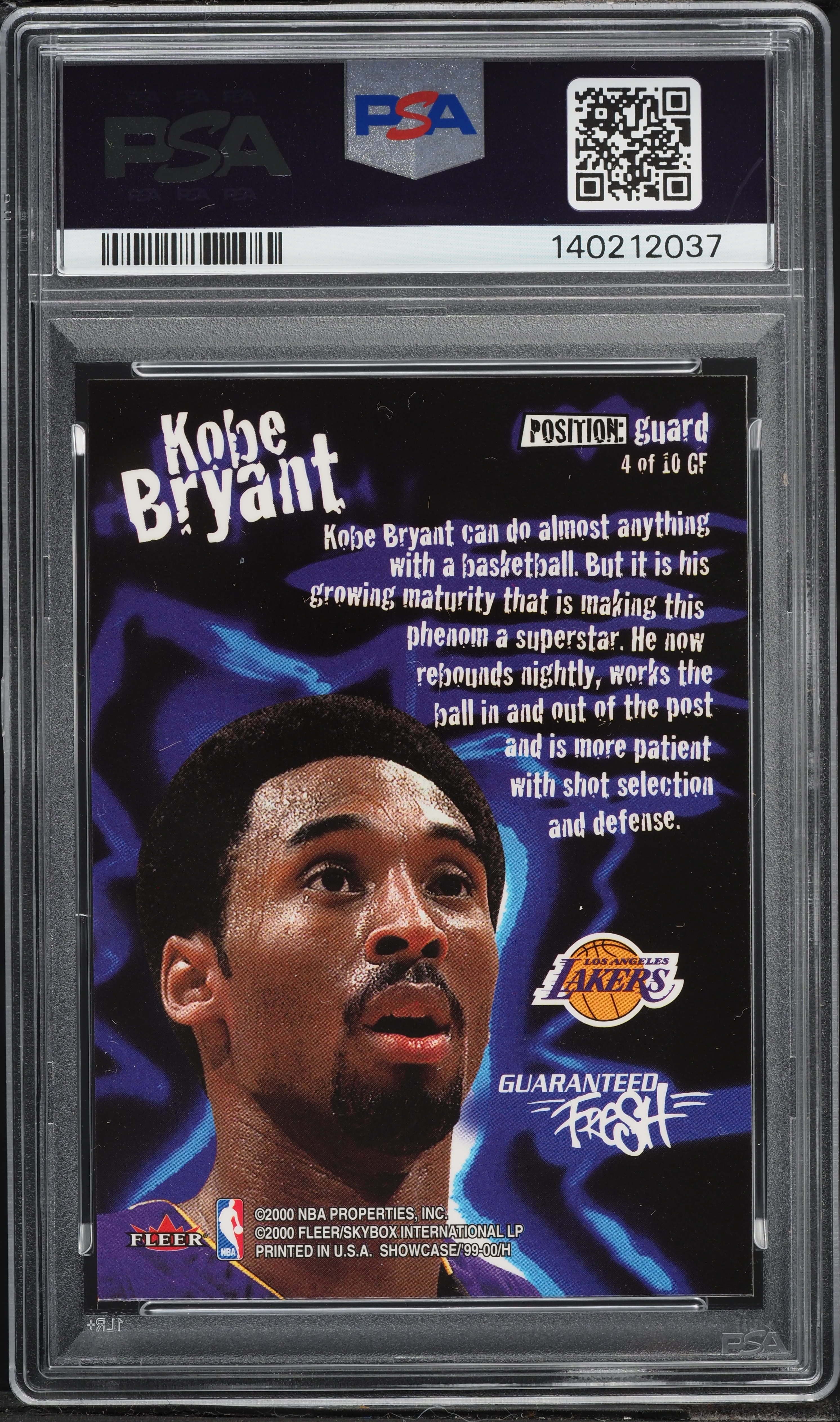 1999 Flair Showcase Guaranteed Fresh Kobe Bryant #4 PSA 9 MINT on 